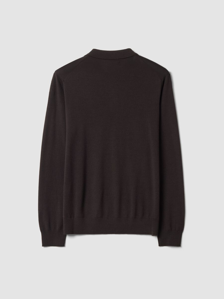Brown pure merino wool polo jumper with polo collar_2