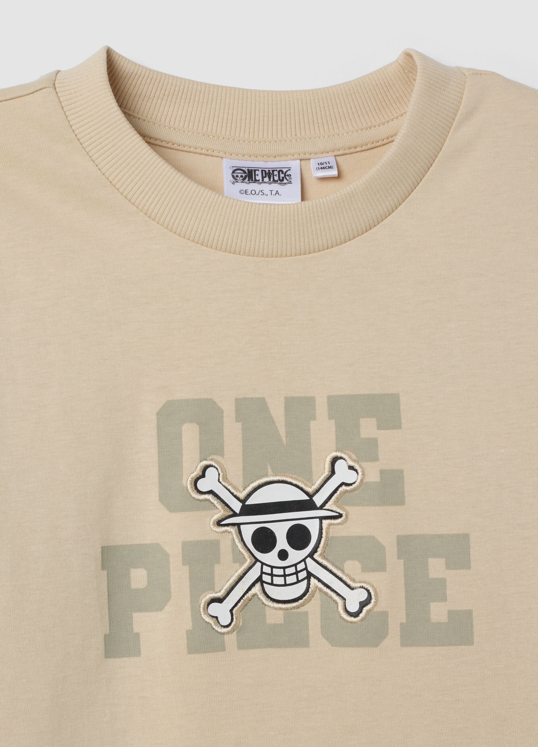 Sand pure cotton T-shirt with One Piece print, relaxed fit