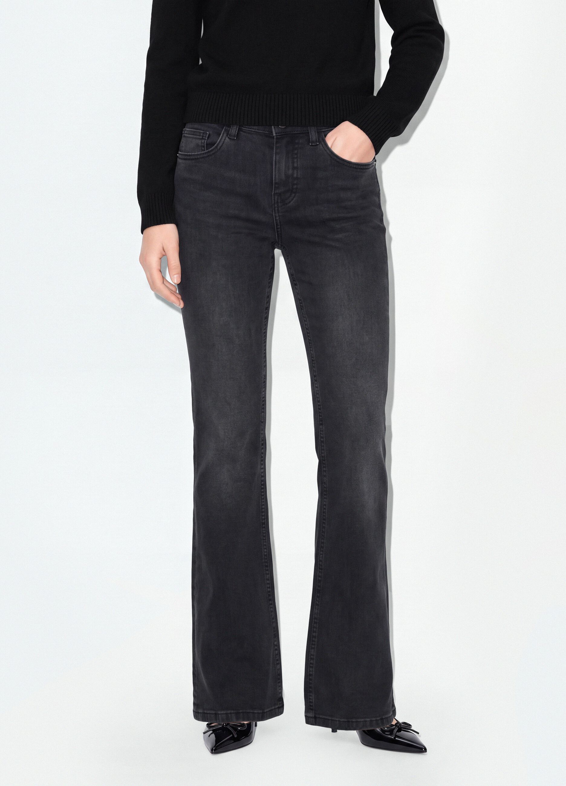 Black stretch-cotton flare jeans