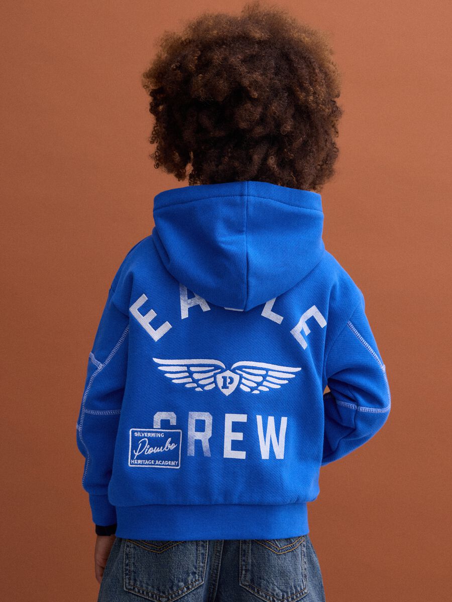 Blue pure cotton oversized hoodie with chest embroidery_2