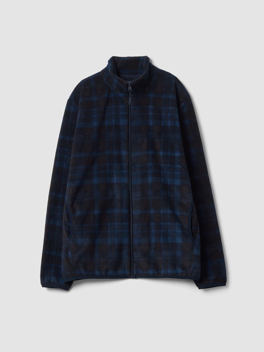 Blue checked fleece sweatshirt with collar, regular fit_0