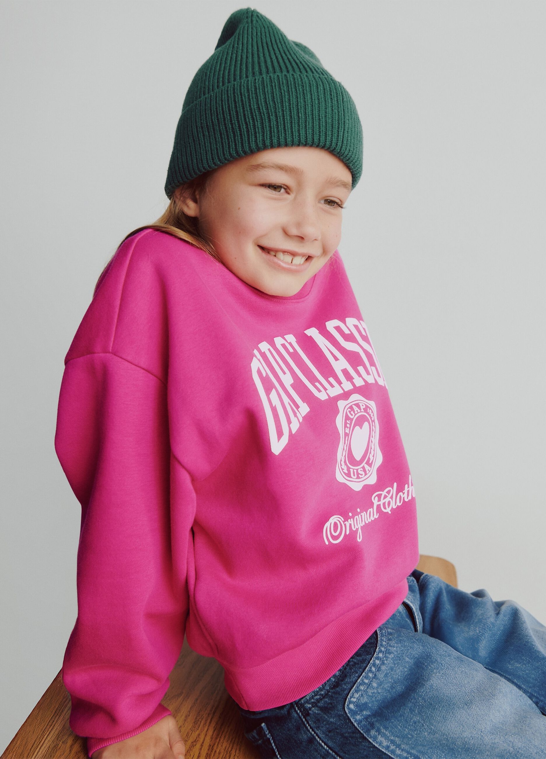 Girls' Pink Crew Neck Sweatshirt