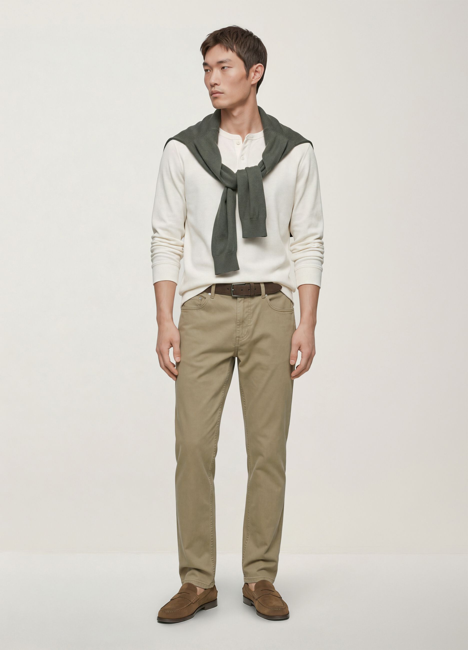 Pantaloni beige in cotone elasticizzato slim fit