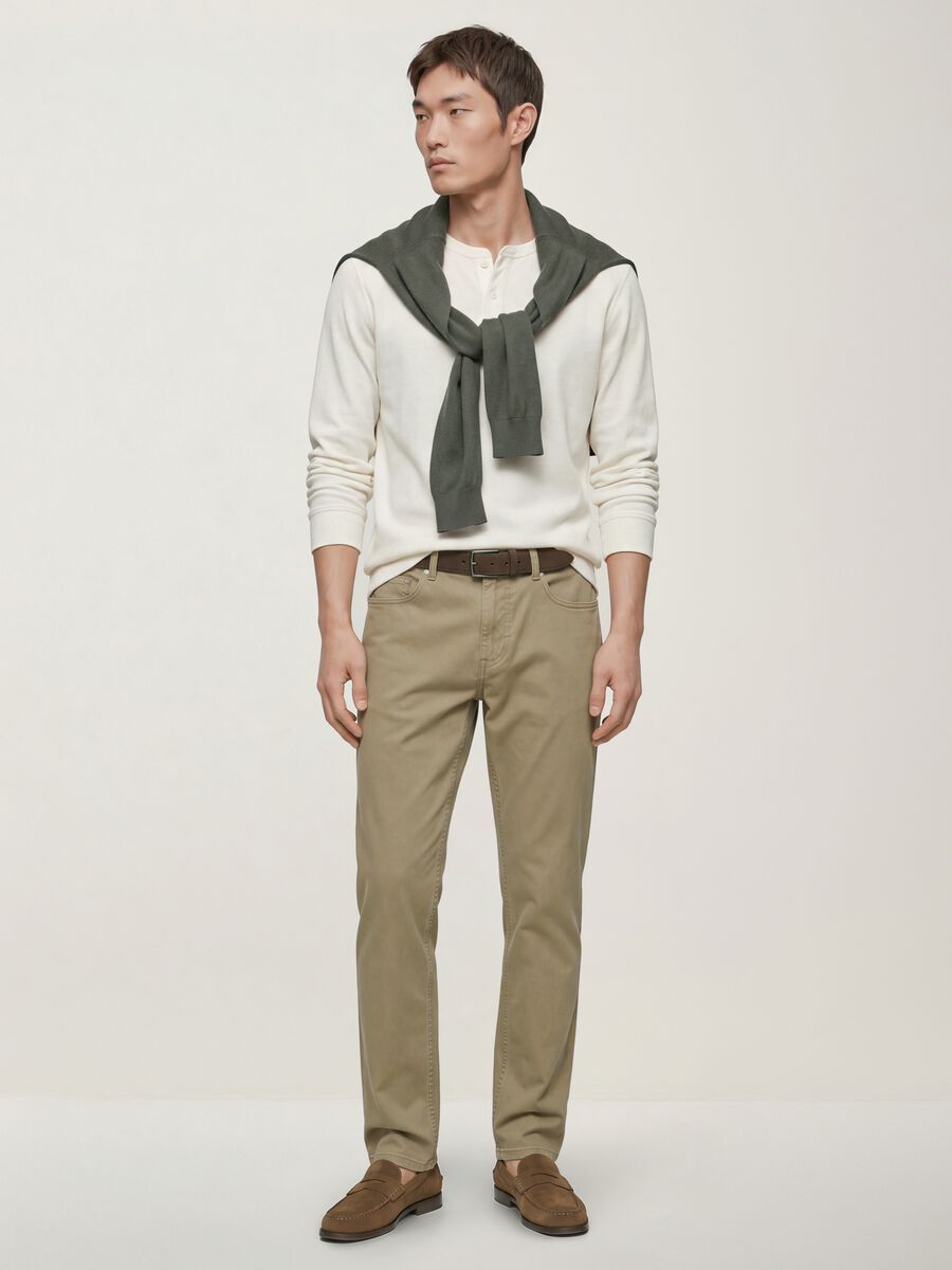 Pantaloni beige in cotone elasticizzato slim fit_0