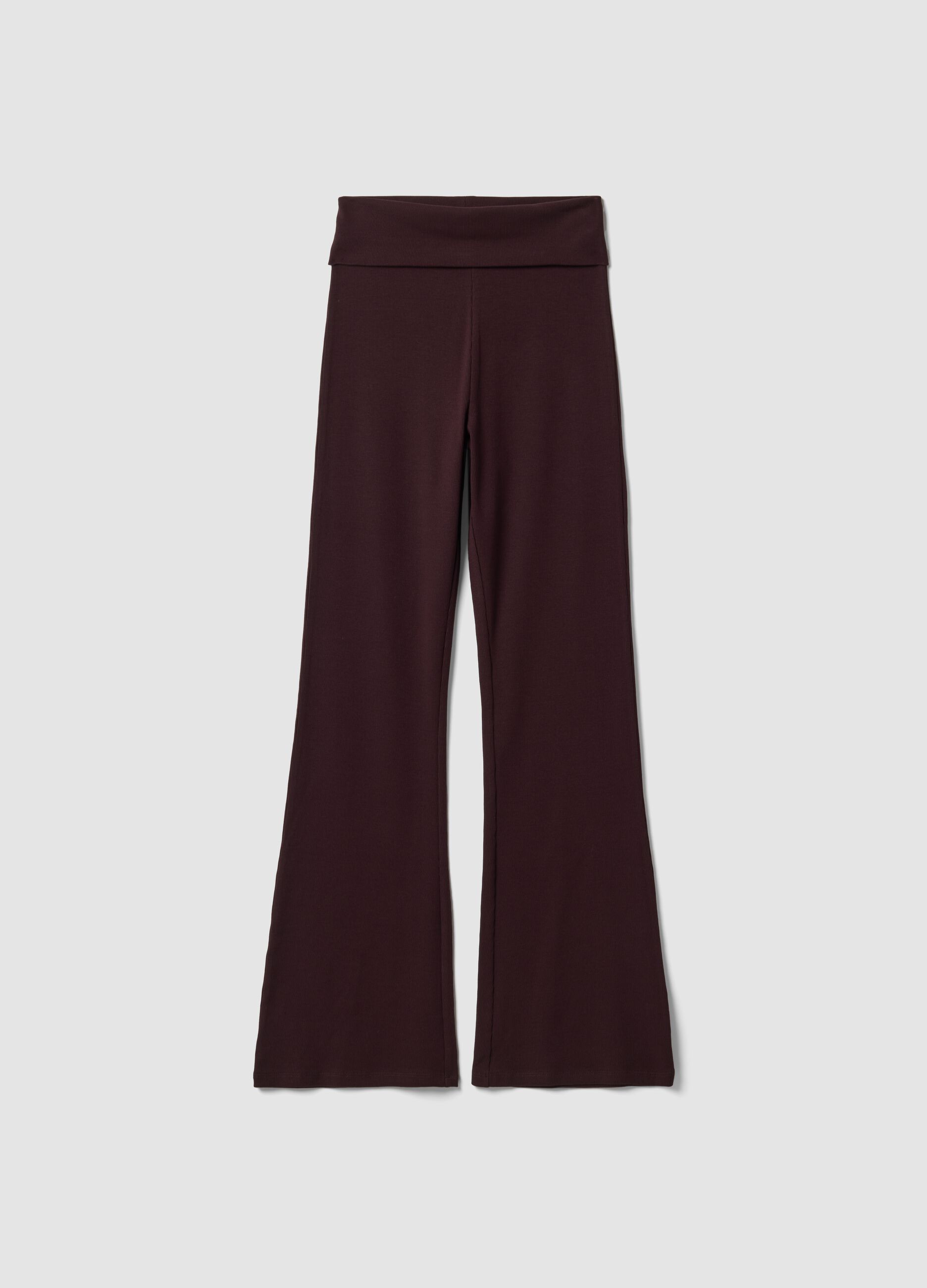 Brown ribbed pure cotton flared leggings