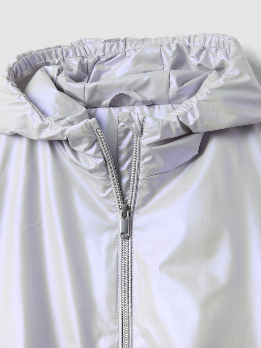 Grey hooded rain jacket with zip for girls_6