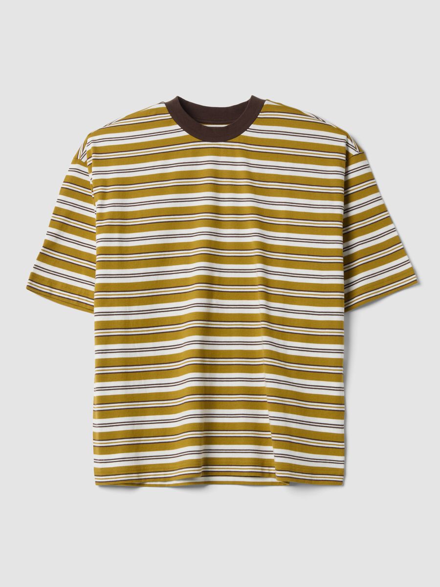 Brown striped pure cotton boxy-fit T-shirt_0