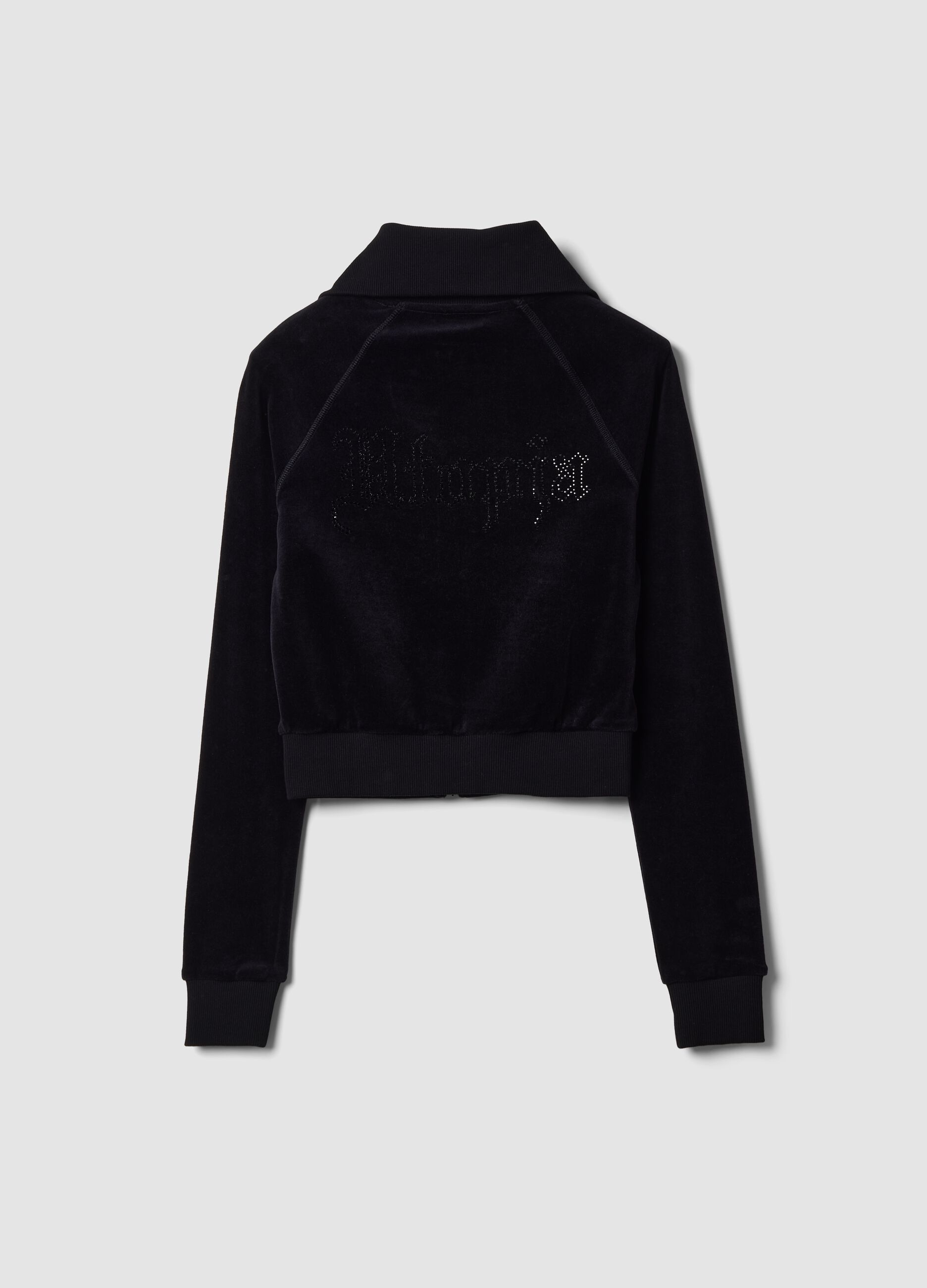 Black Velour Jacket with Rhinestone Logo