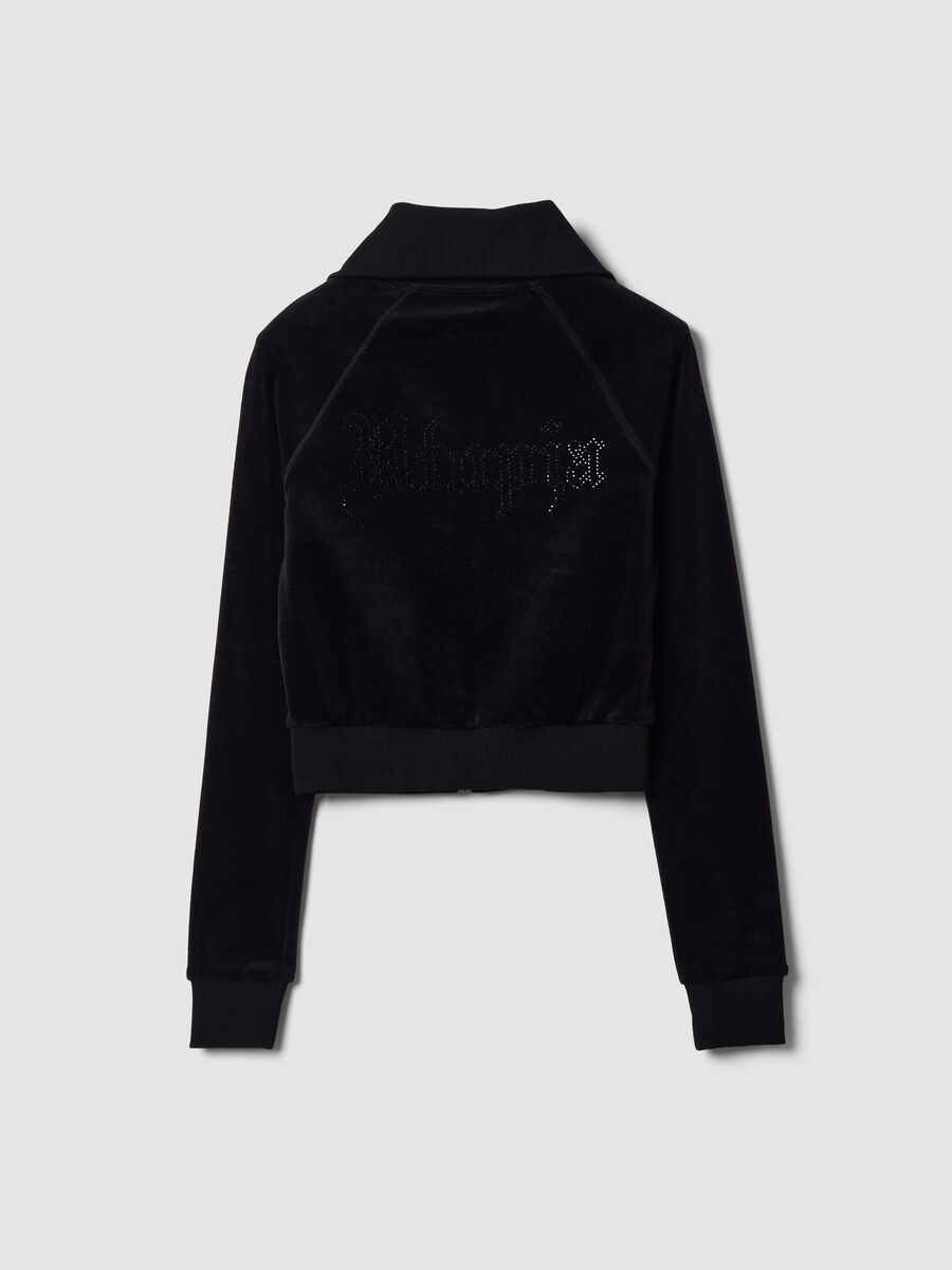 Black Velour Jacket with Rhinestone Logo_6