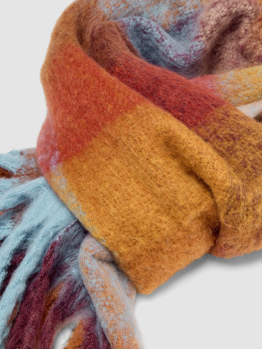 Brown wool-blend scarf with fringes_1