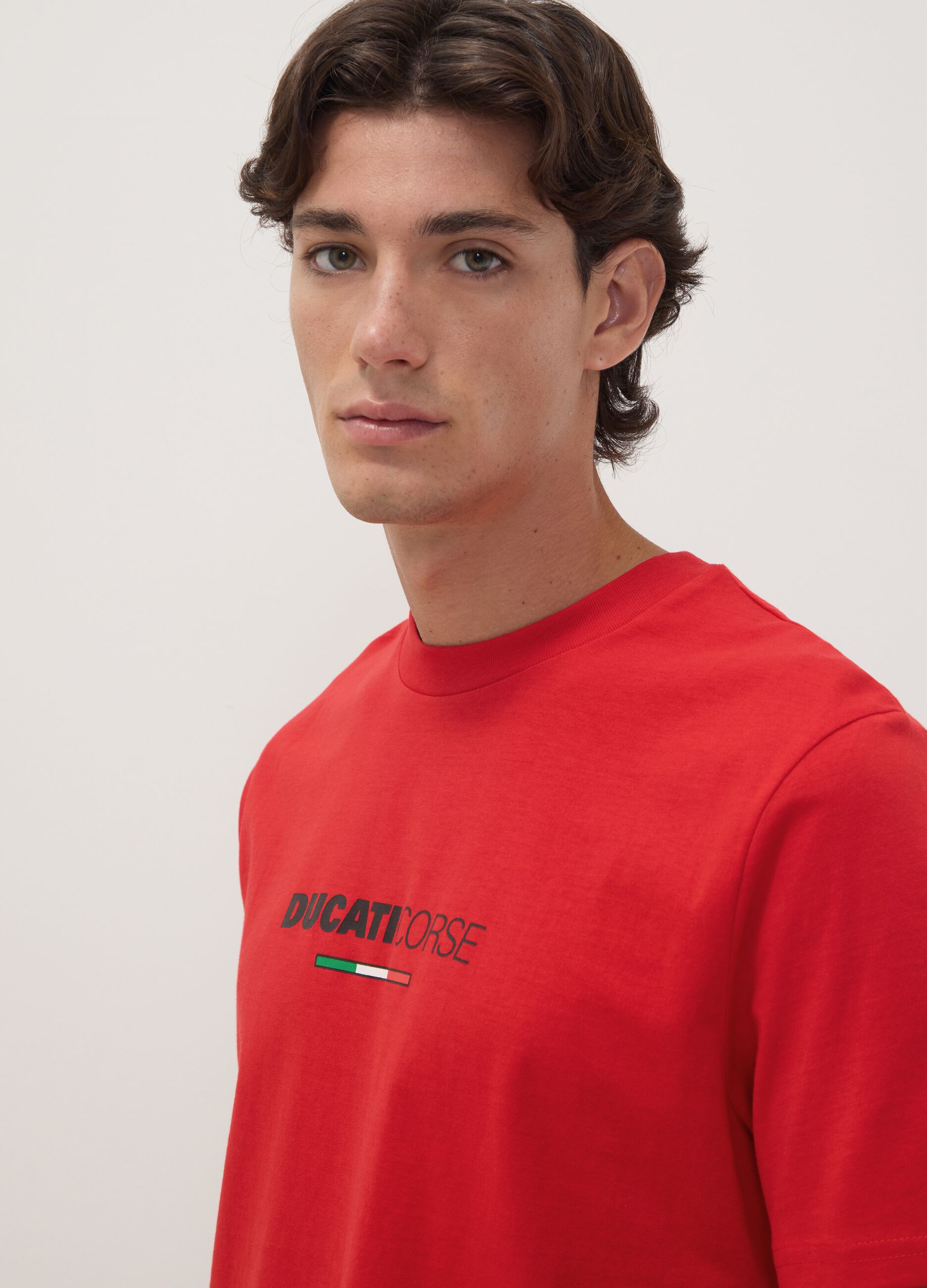 Red pure cotton T-shirt with Ducati print