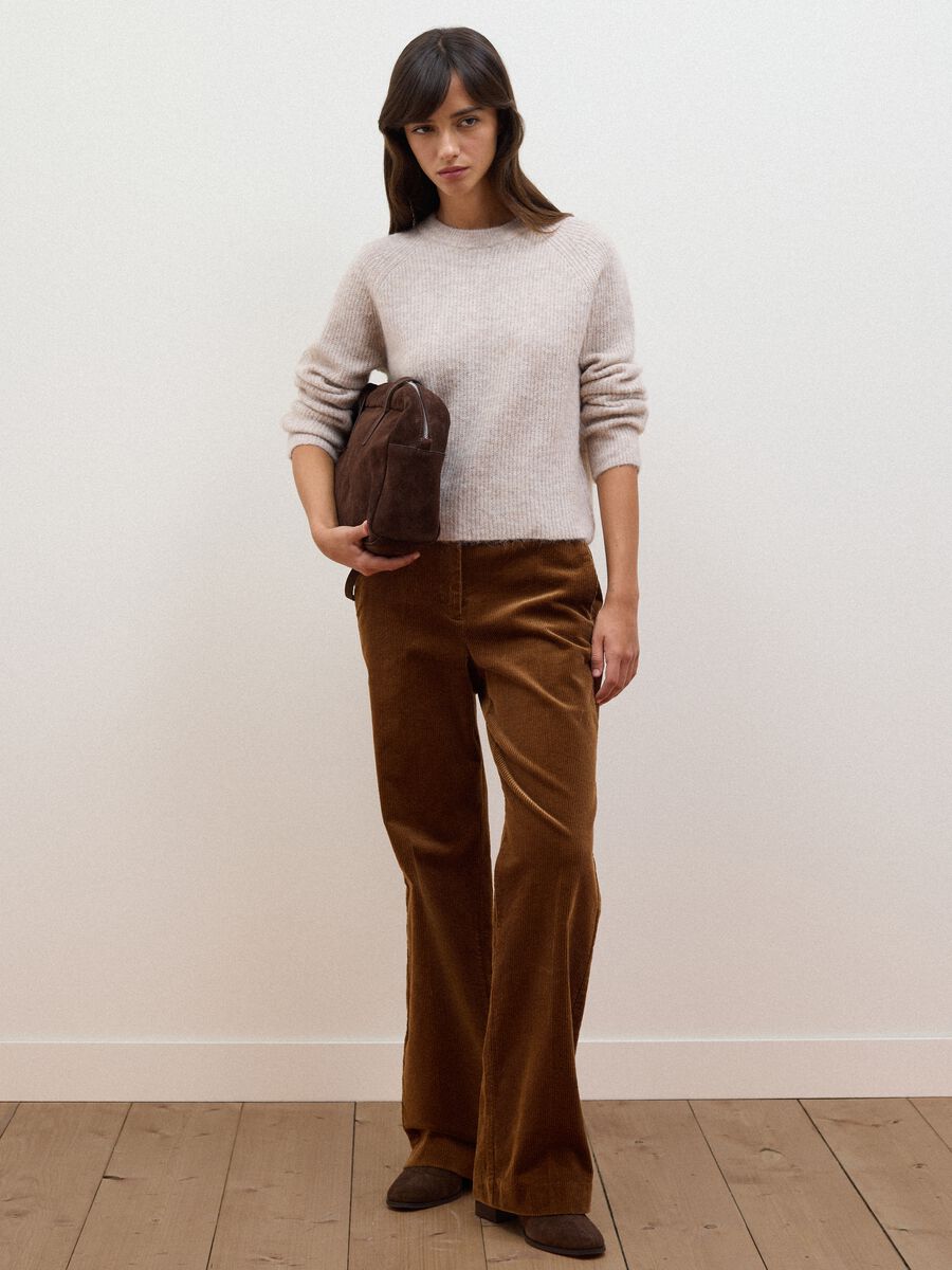 Beige stretch wool and alpaca crew-neck jumper_2