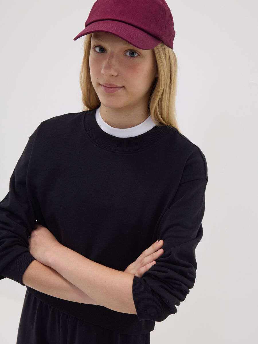 Black sweatshirt in organic cotton and viscose blend with ribbed collar_0