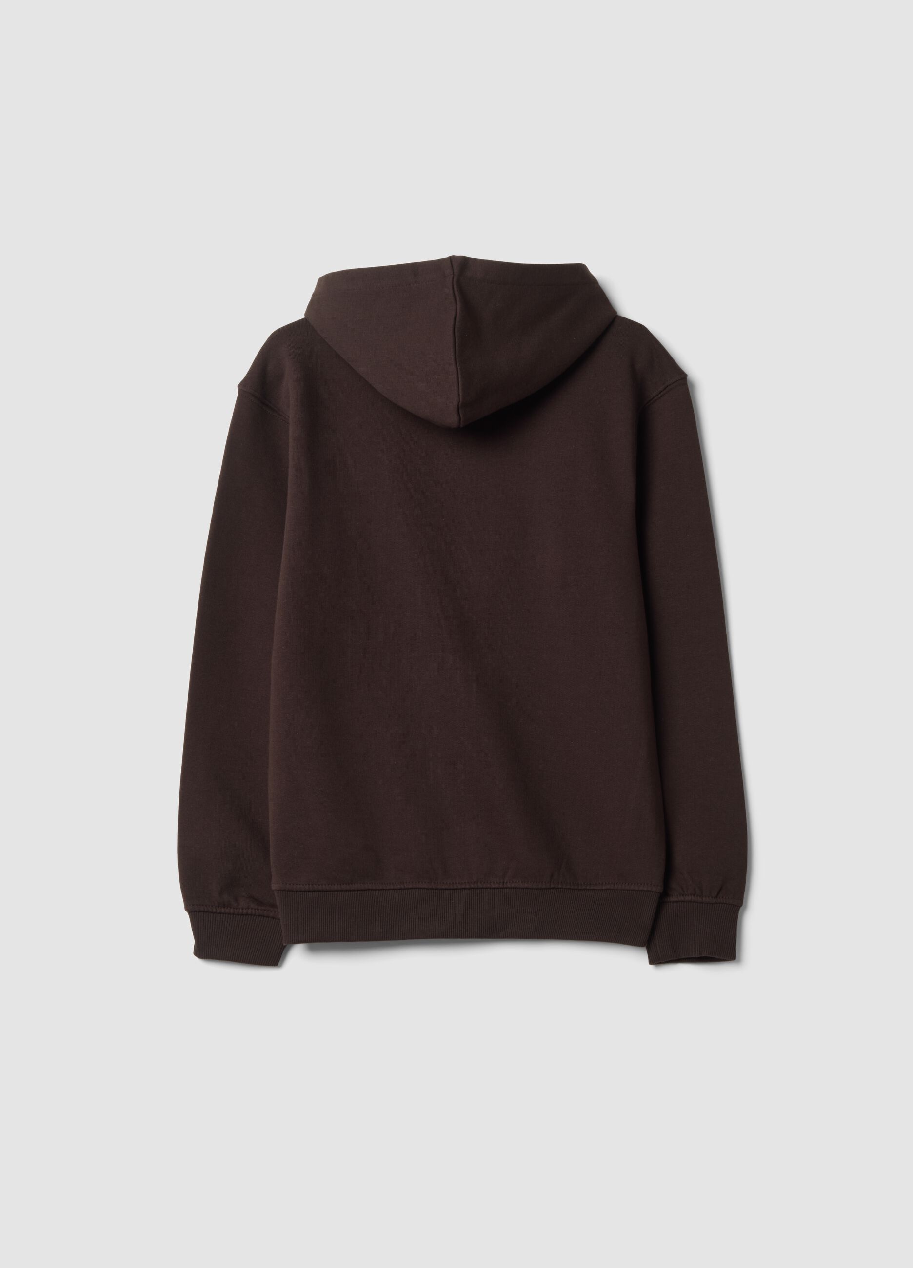 Felpa marrone scuro in puro cotone con cappuccio e girocollo