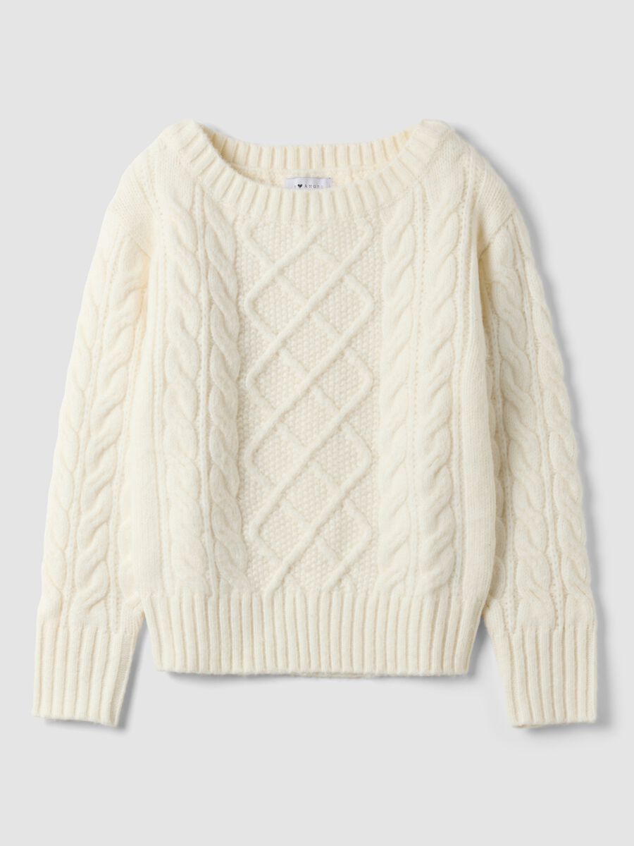 White wool-blend boat-neck jumper, regular fit_0