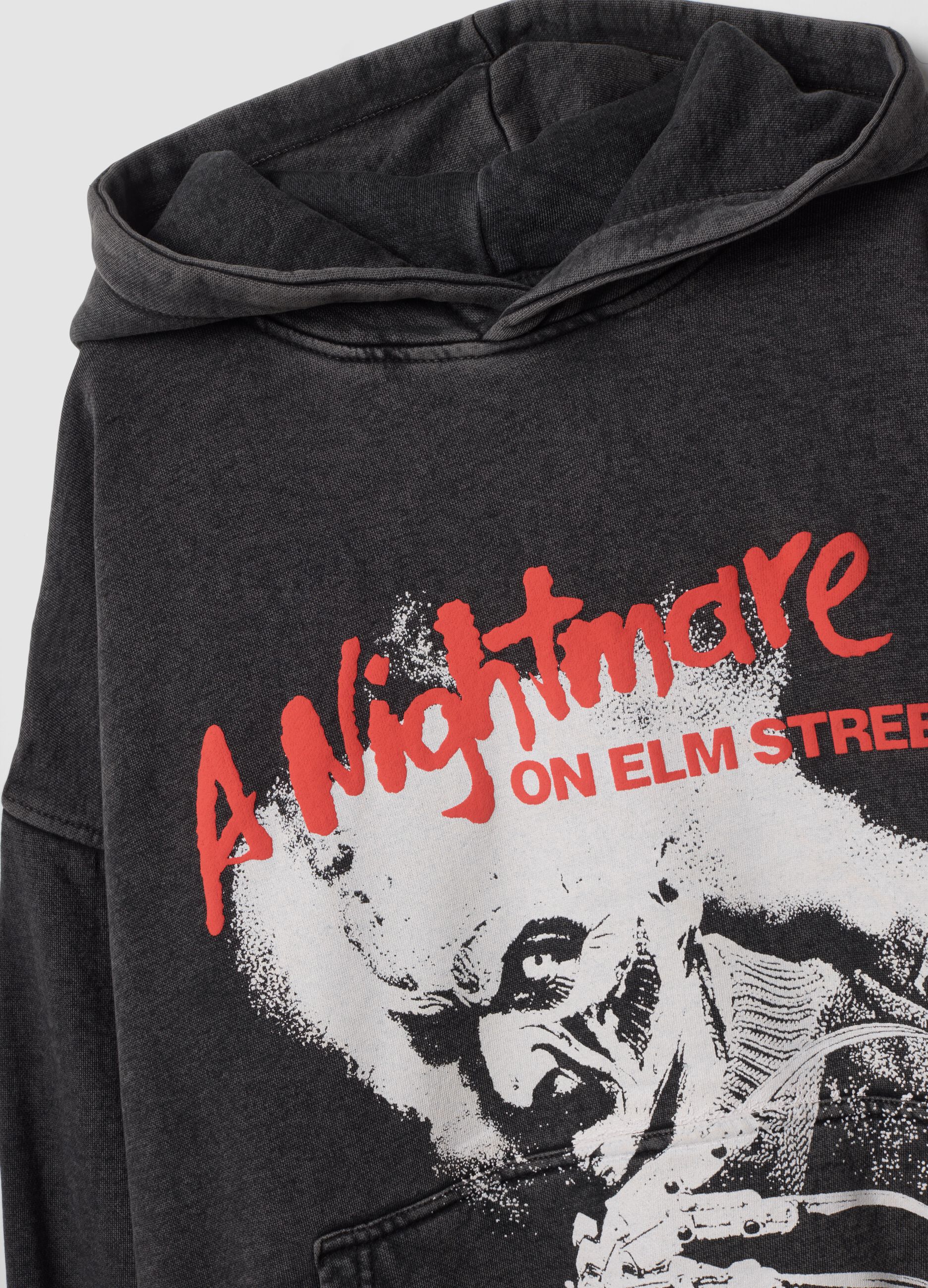 Grey oversized 100% cotton hoodie with &ldquo;A Nightmare On Elm Street&rdquo; print
