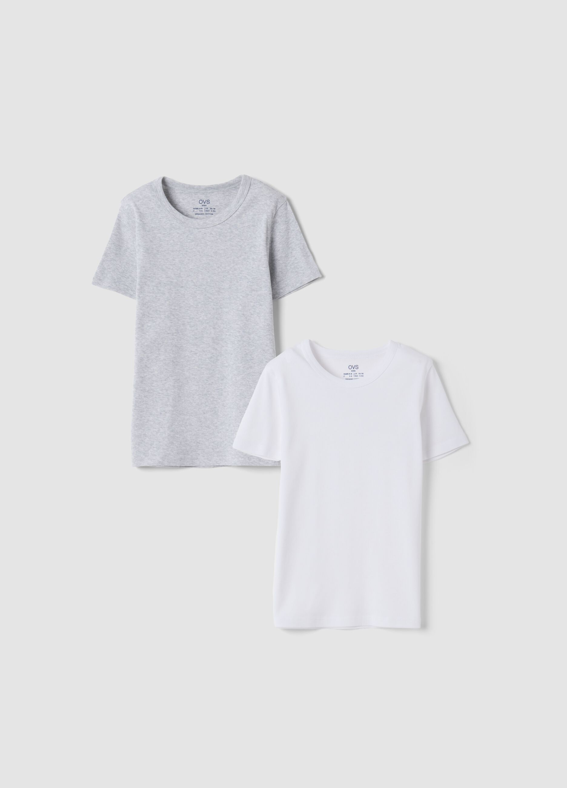 2-pack white and grey crew-neck T-shirts in pure organic cotton