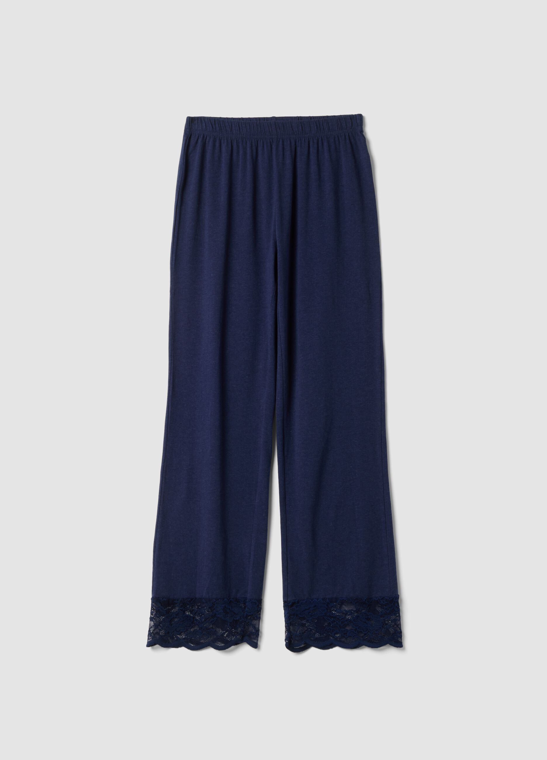 بنطال بيجاما أزرق من القطن والليوسيل والصوف المرن