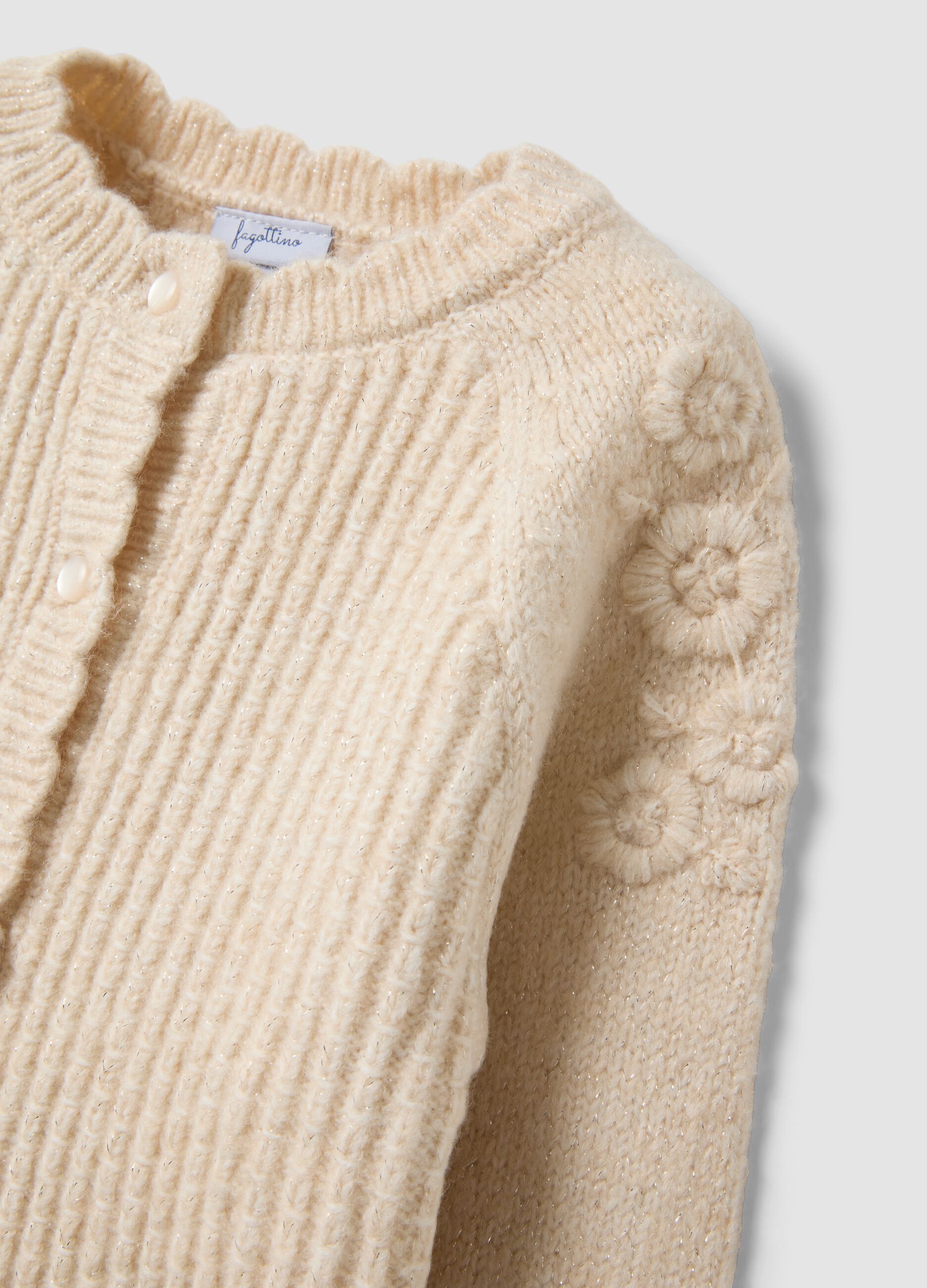 Beige knit crew-neck cardigan