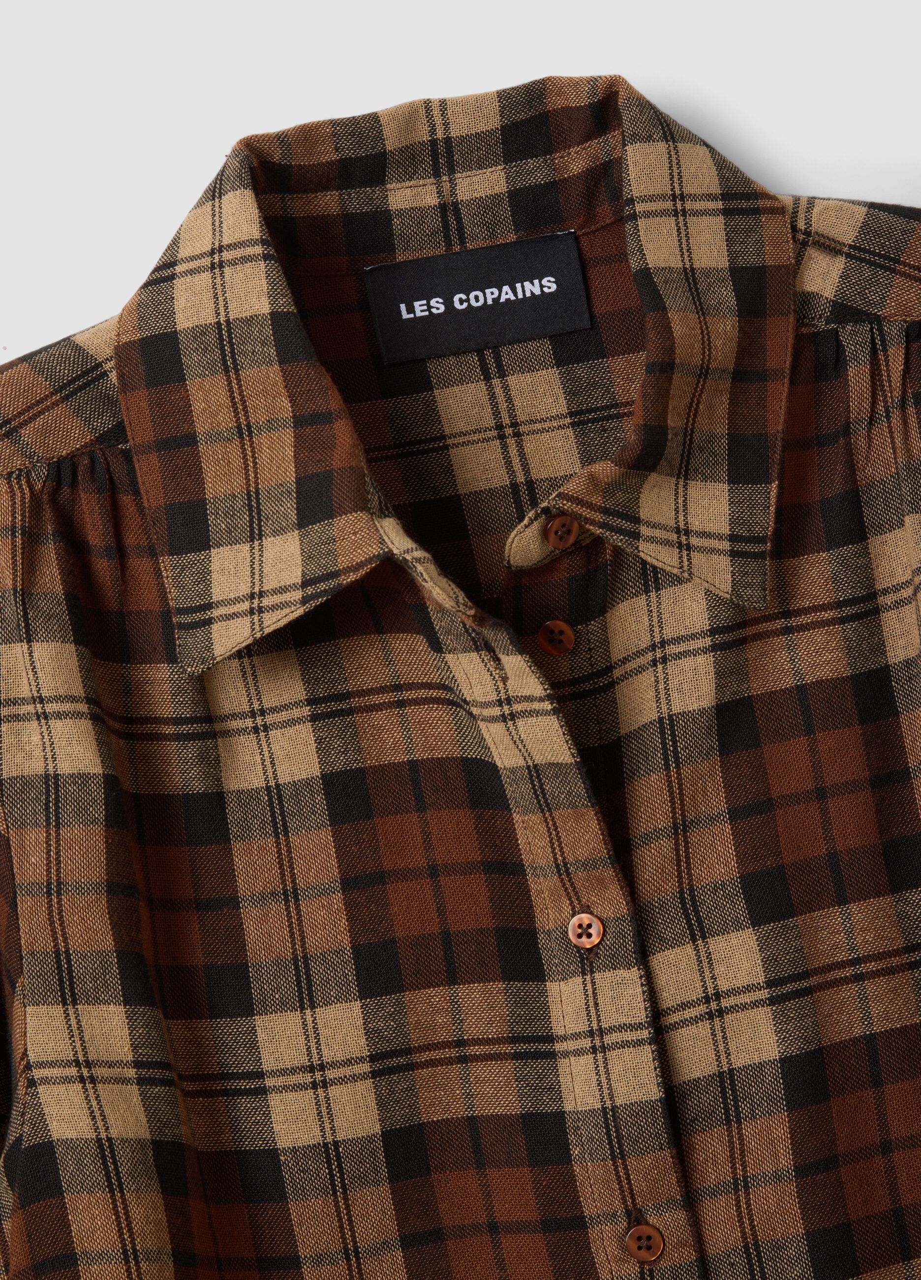 Brown checked shirt with classic collar
