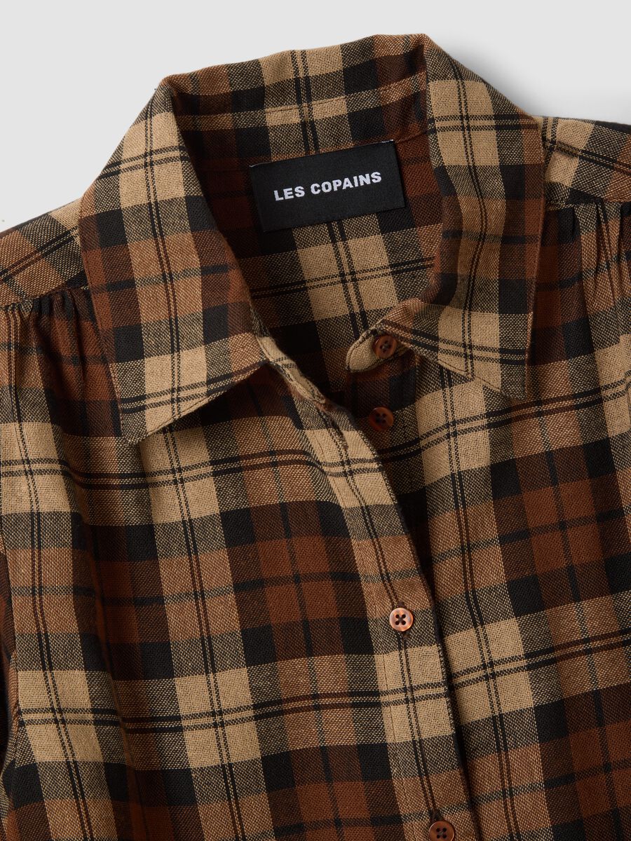 Brown checked shirt with classic collar_1