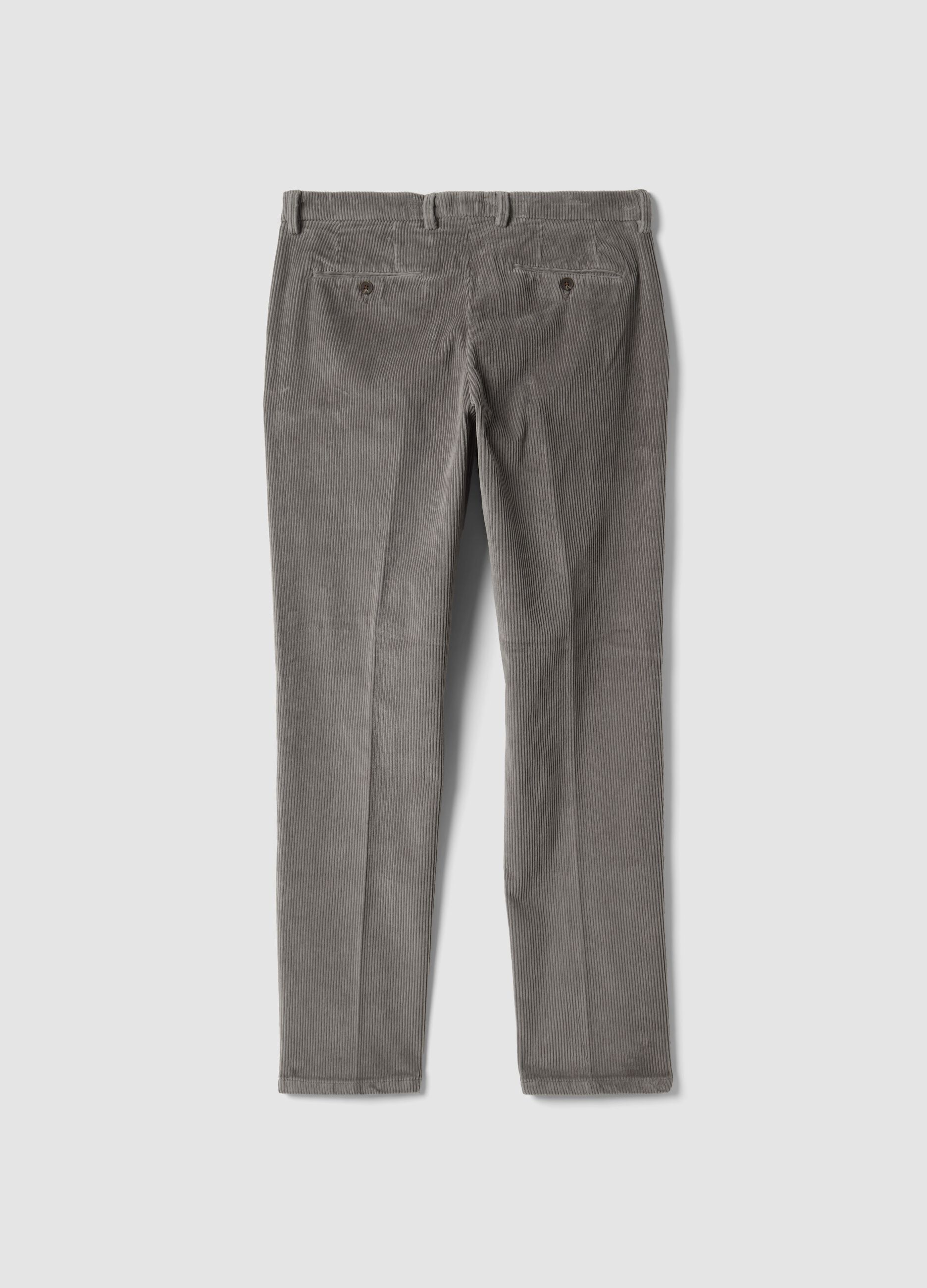 Pantaloni grigi in cotone elasticizzato a coste