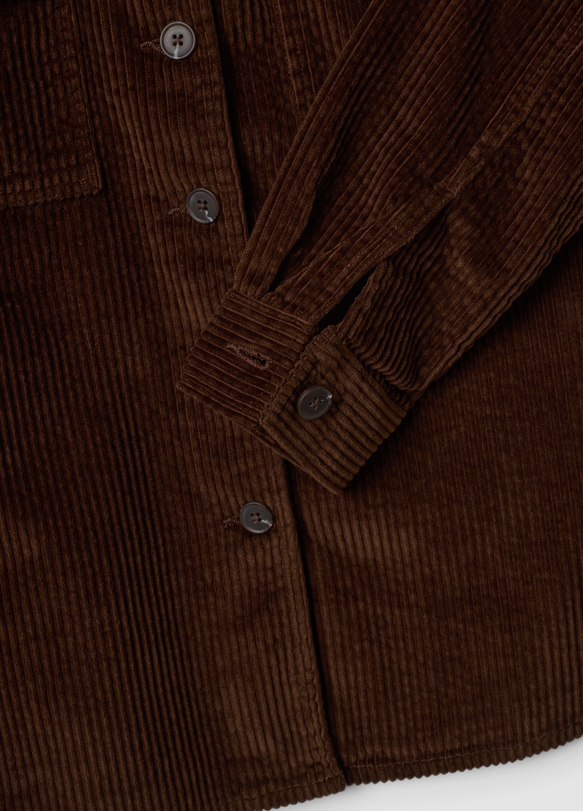 Camicia marrone scuro in puro cotone a coste
