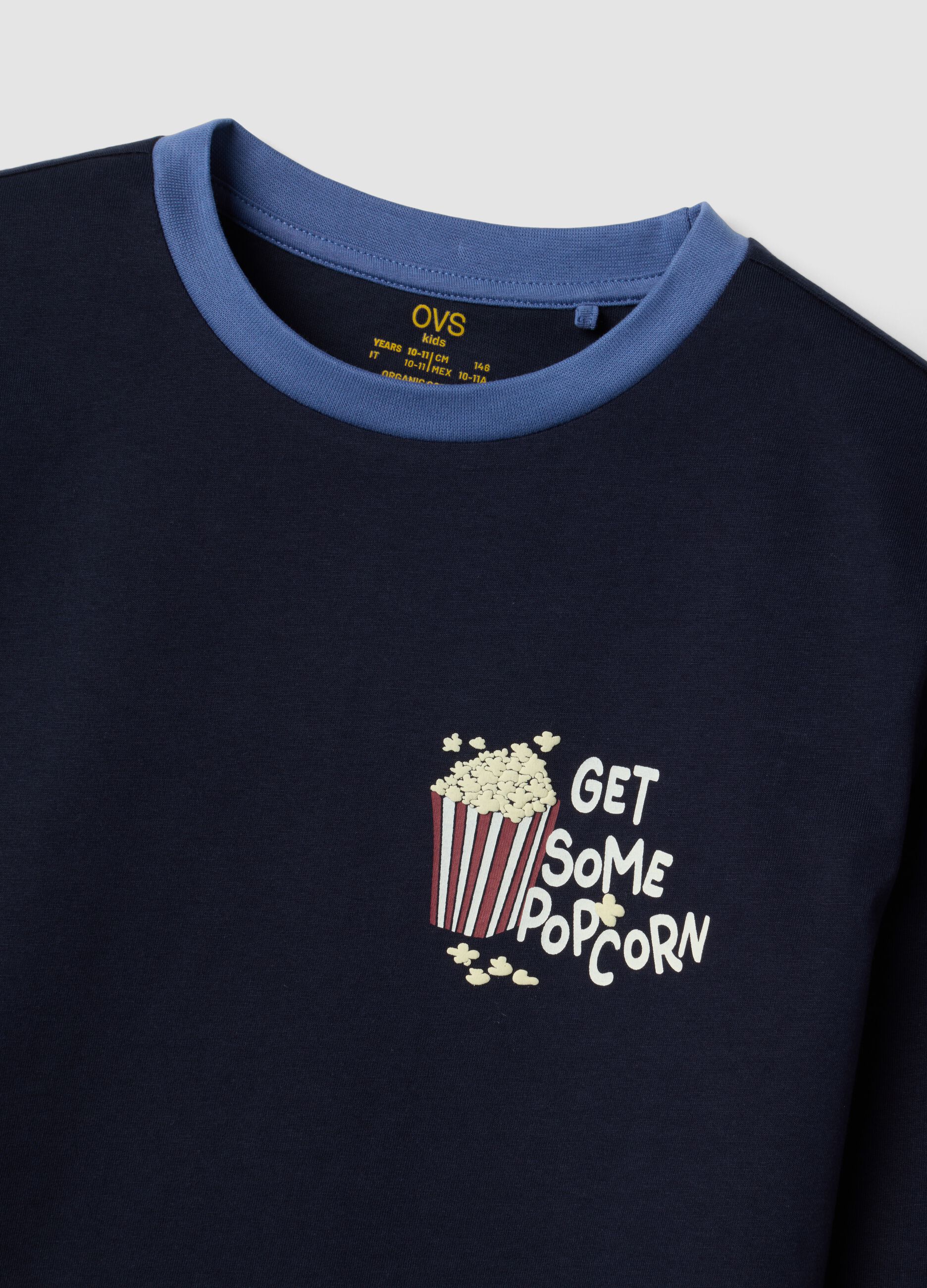 Blue pure organic cotton crew-neck pyjamas, regular fit