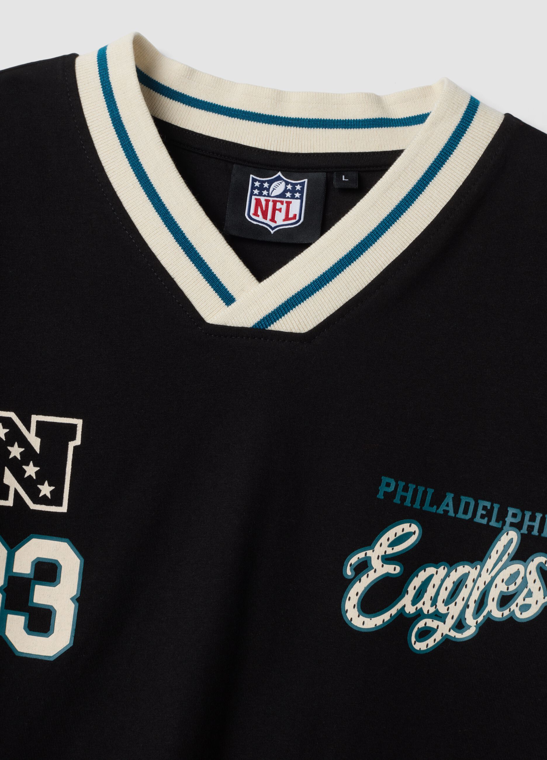 T-shirt nera in puro cotone a tema Philadelphia Eagles relaxed fit