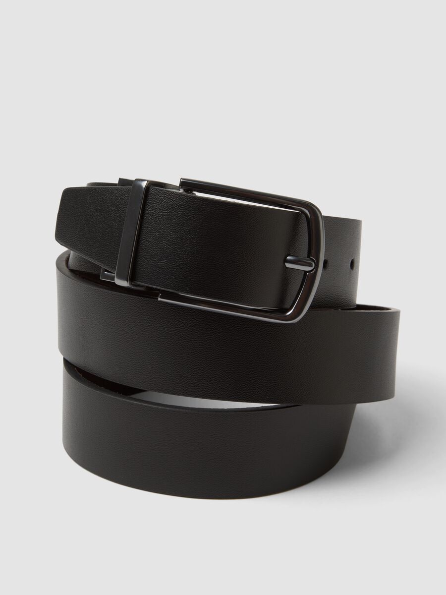 Reversible brown genuine leather belt with metal buckle_2