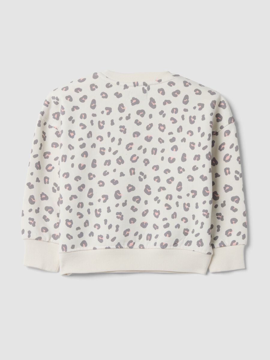 White crew-neck sweatshirt in pure cotton with animal print_1