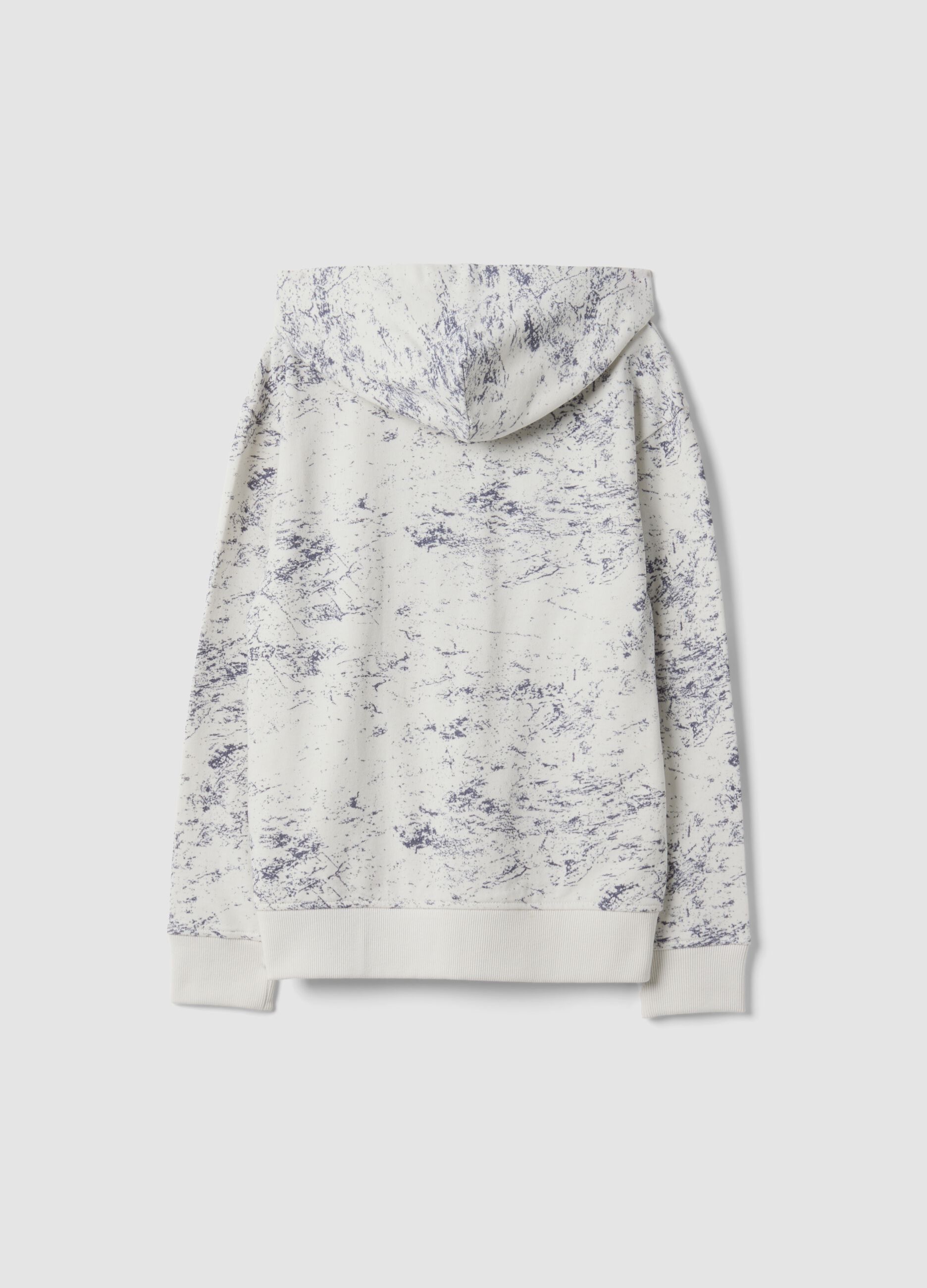White cotton-blend hoodie sweatshirt with crew neck, oversized fit
