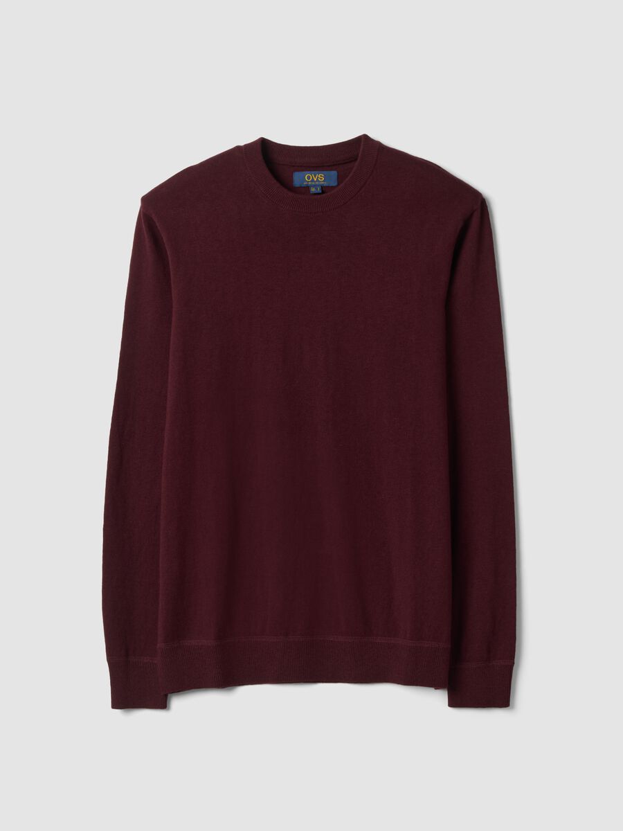 Maglia rossa in misto cotone e cashmere girocollo_4