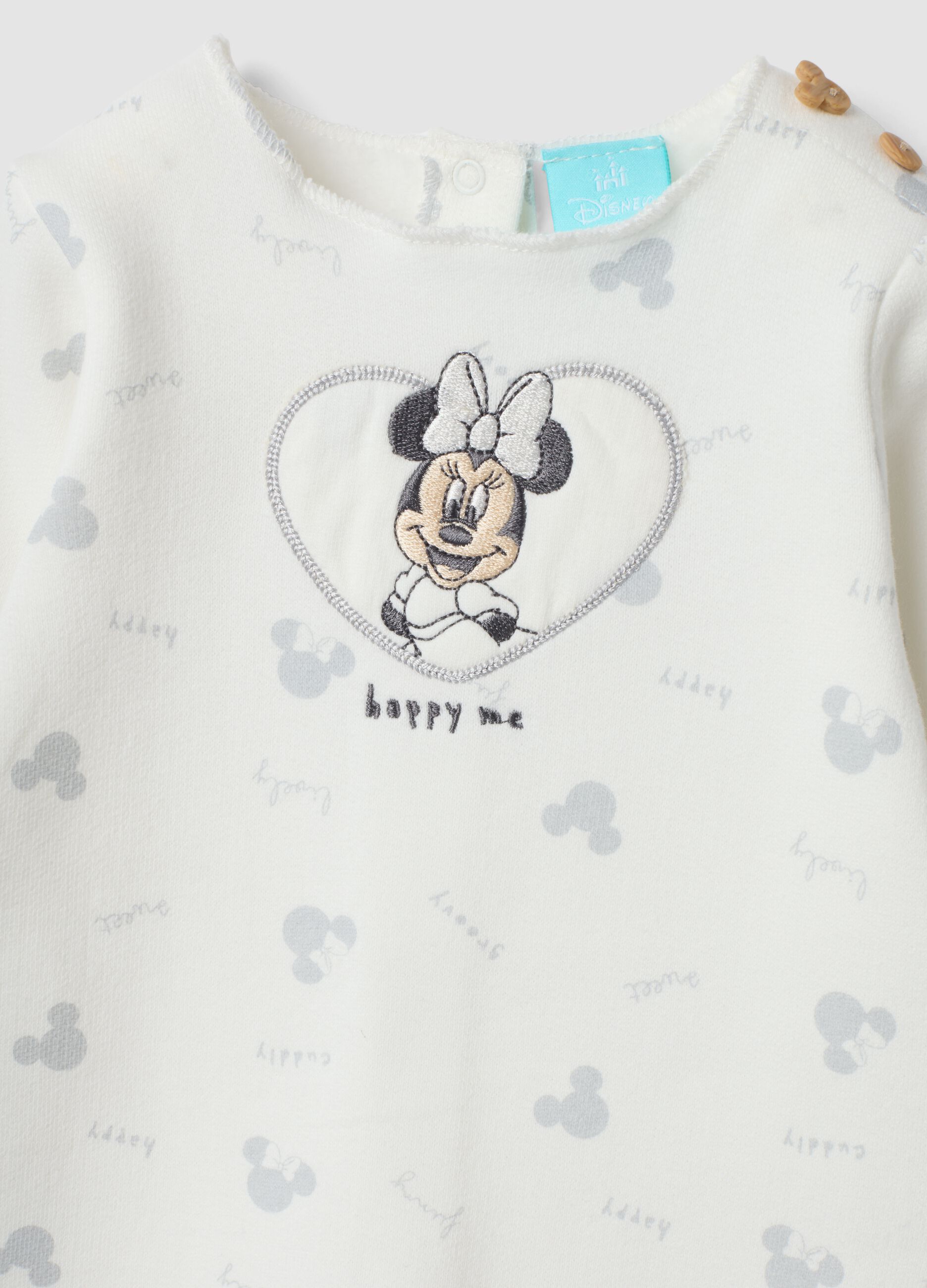 Tutina bianca in puro cotone organico con stampa Minnie