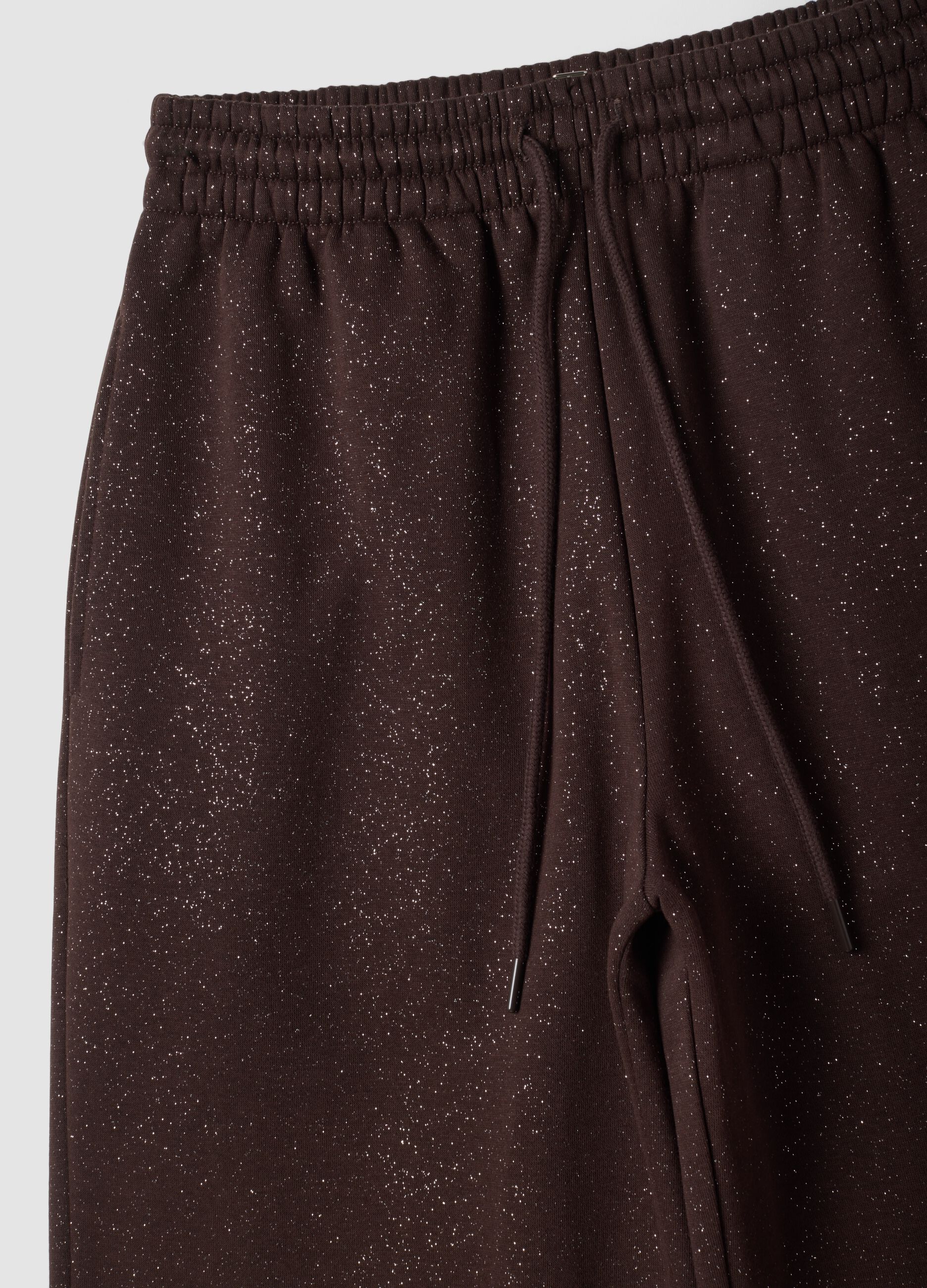 Brown wide-leg cotton-blend trousers with lurex