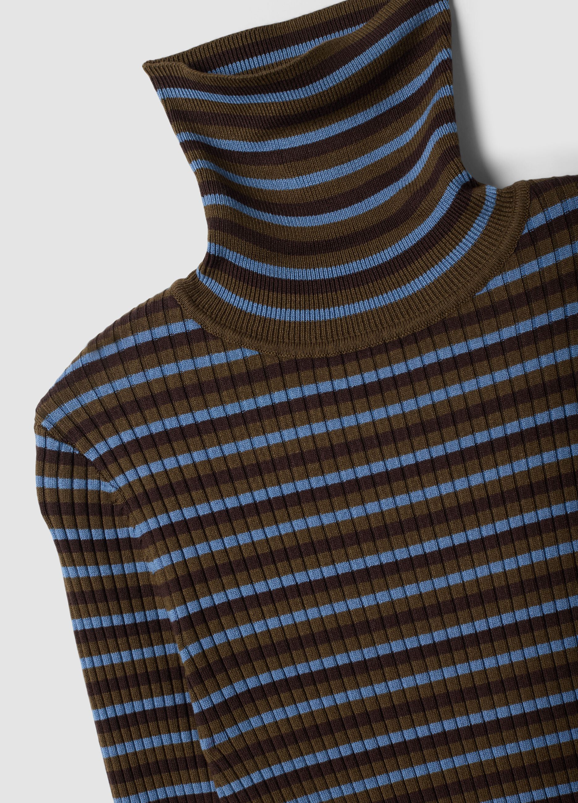 Brown striped fitted crew-neck jumper in viscose blend