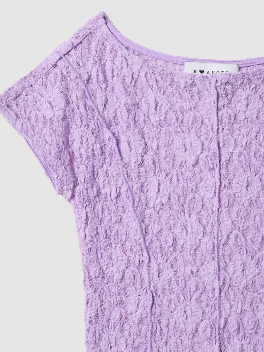 Purple stretch T-shirt with embossed floral texture_6