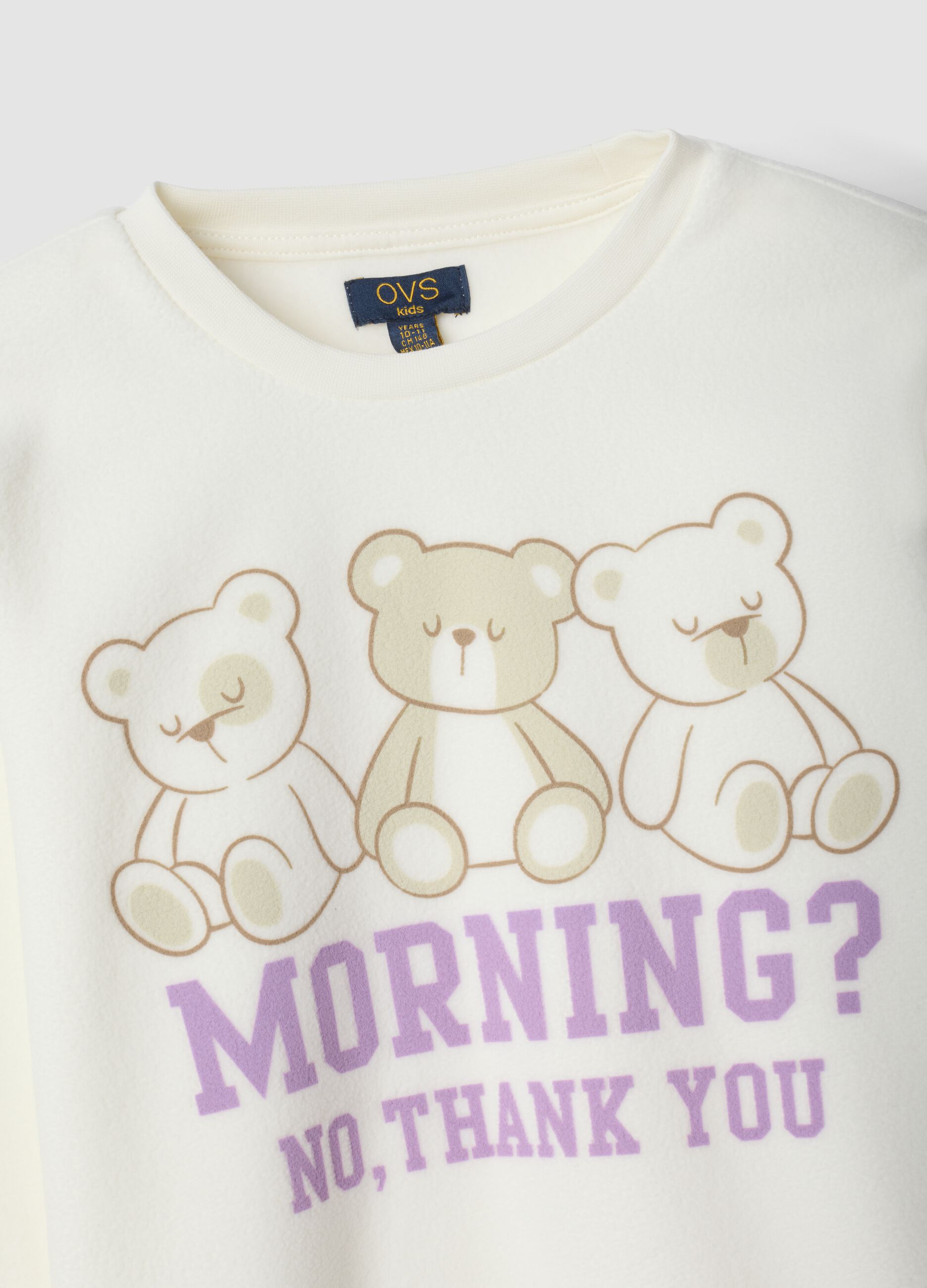 Purple crew-neck pyjamas with teddy bear print