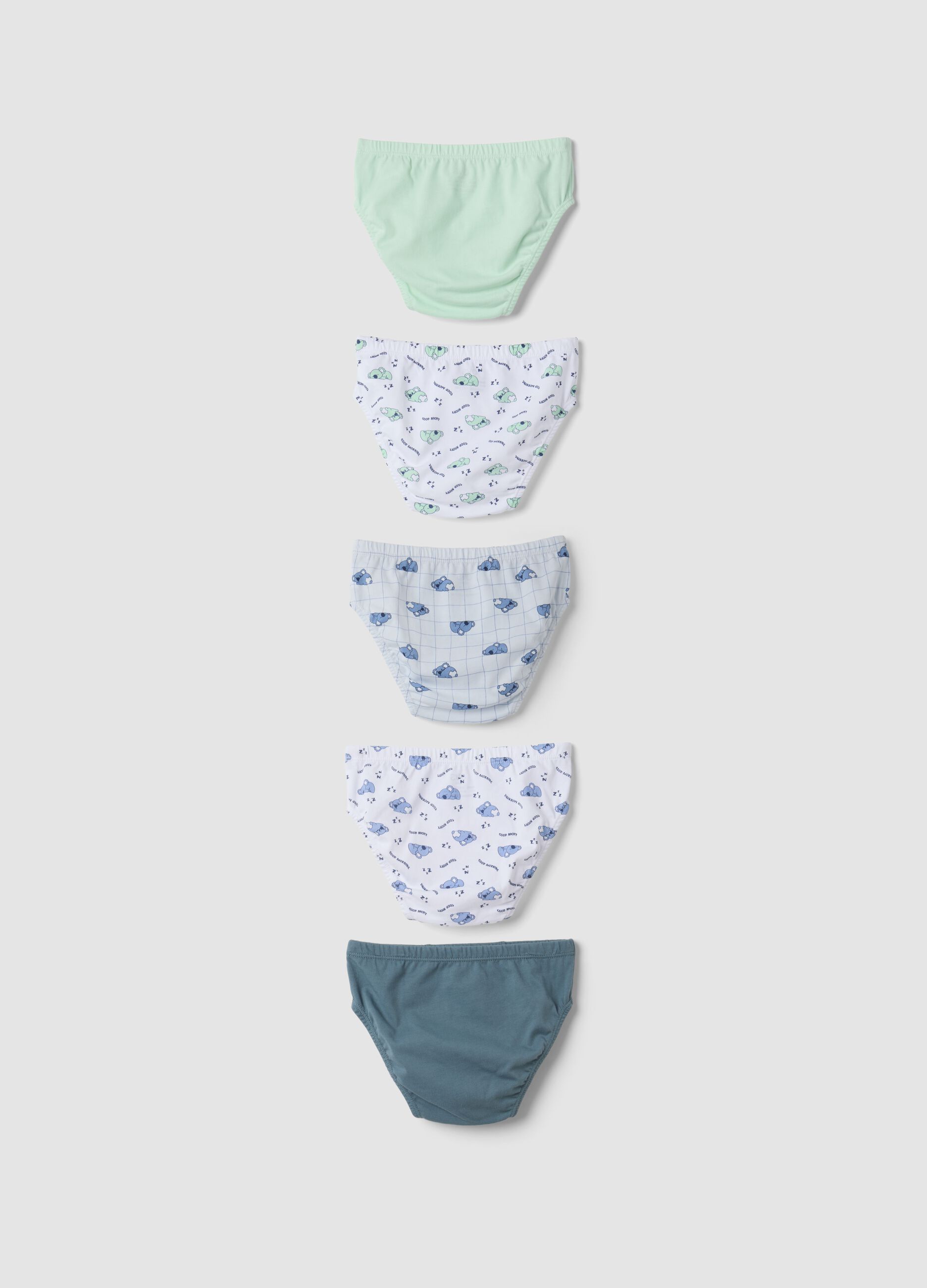 5-pack multicolour koala-print briefs in pure organic cotton