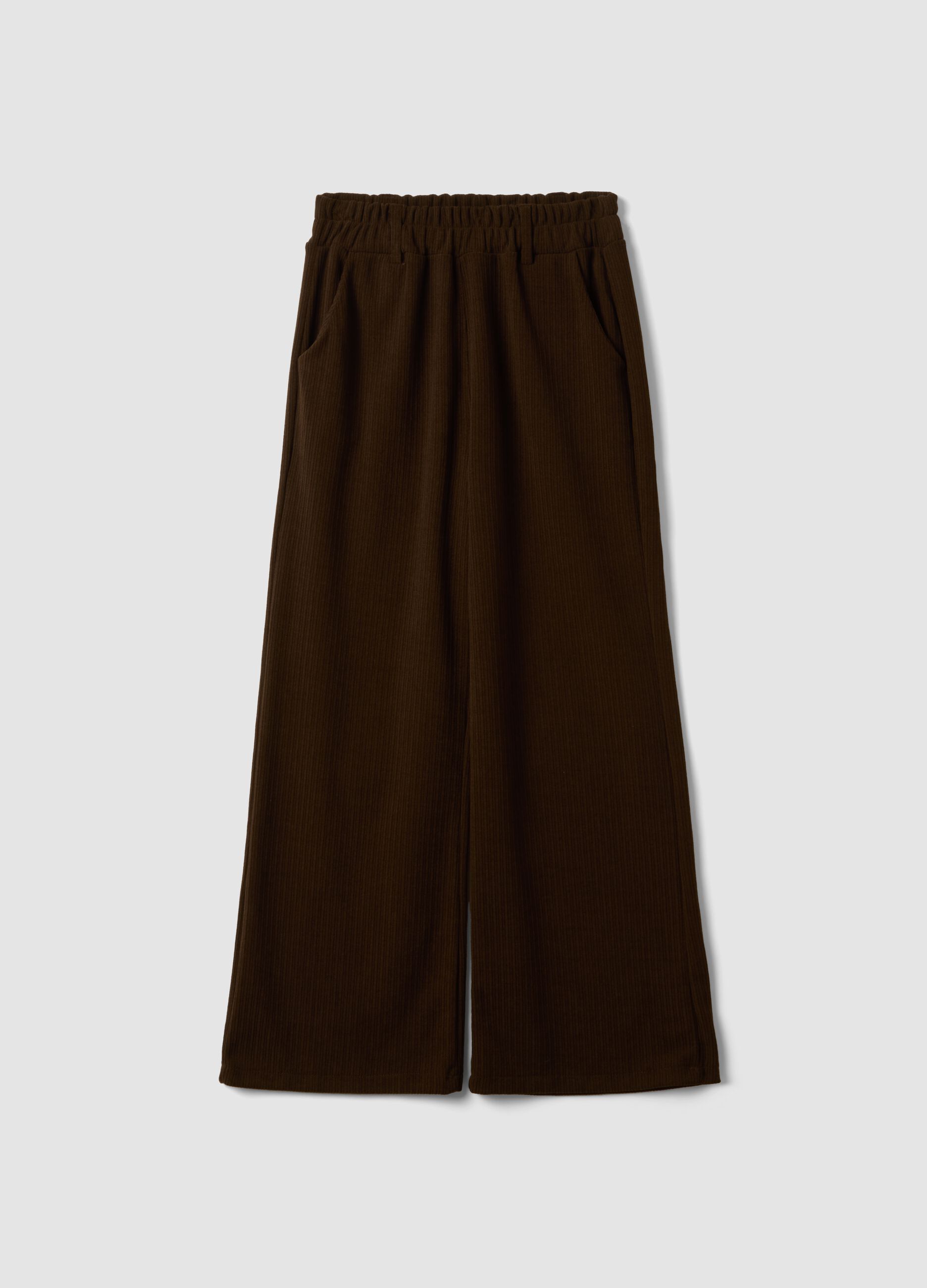 Brown regular-fit wide-leg stretch trousers