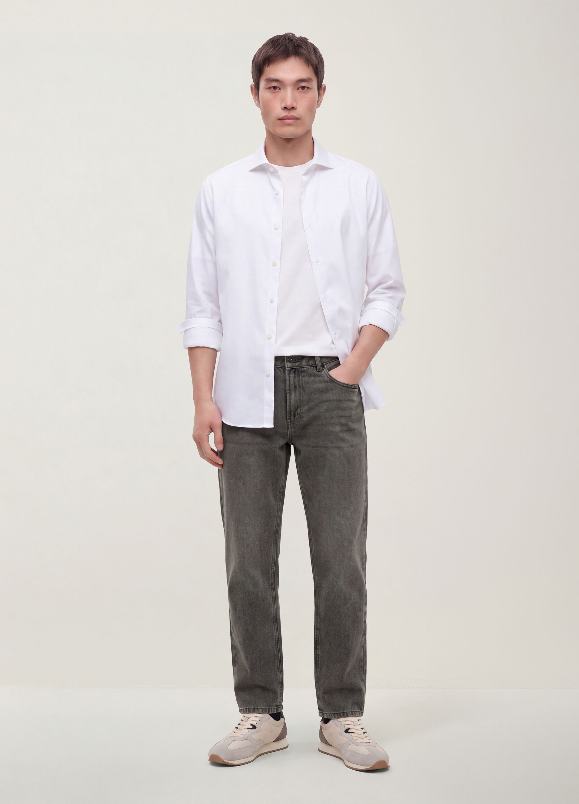 Grey regular-fit jeans in cotton, lyocell and viscose blend