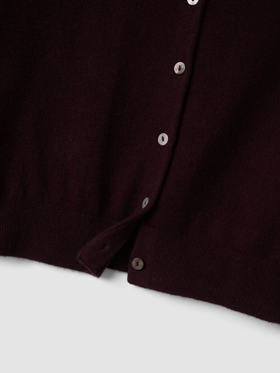Purple pure wool crew-neck cardigan with buttons, regular fit_5