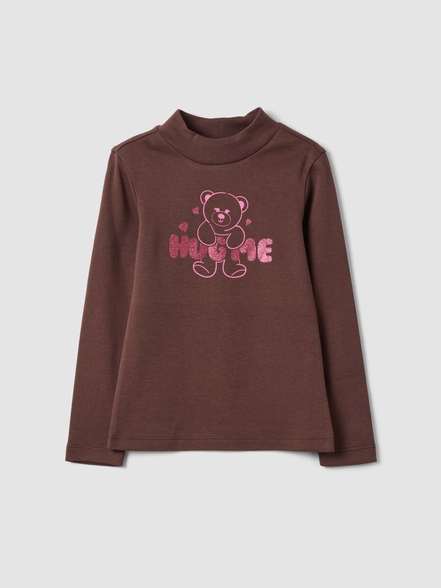 Brown organic cotton T-shirt with high neck_0