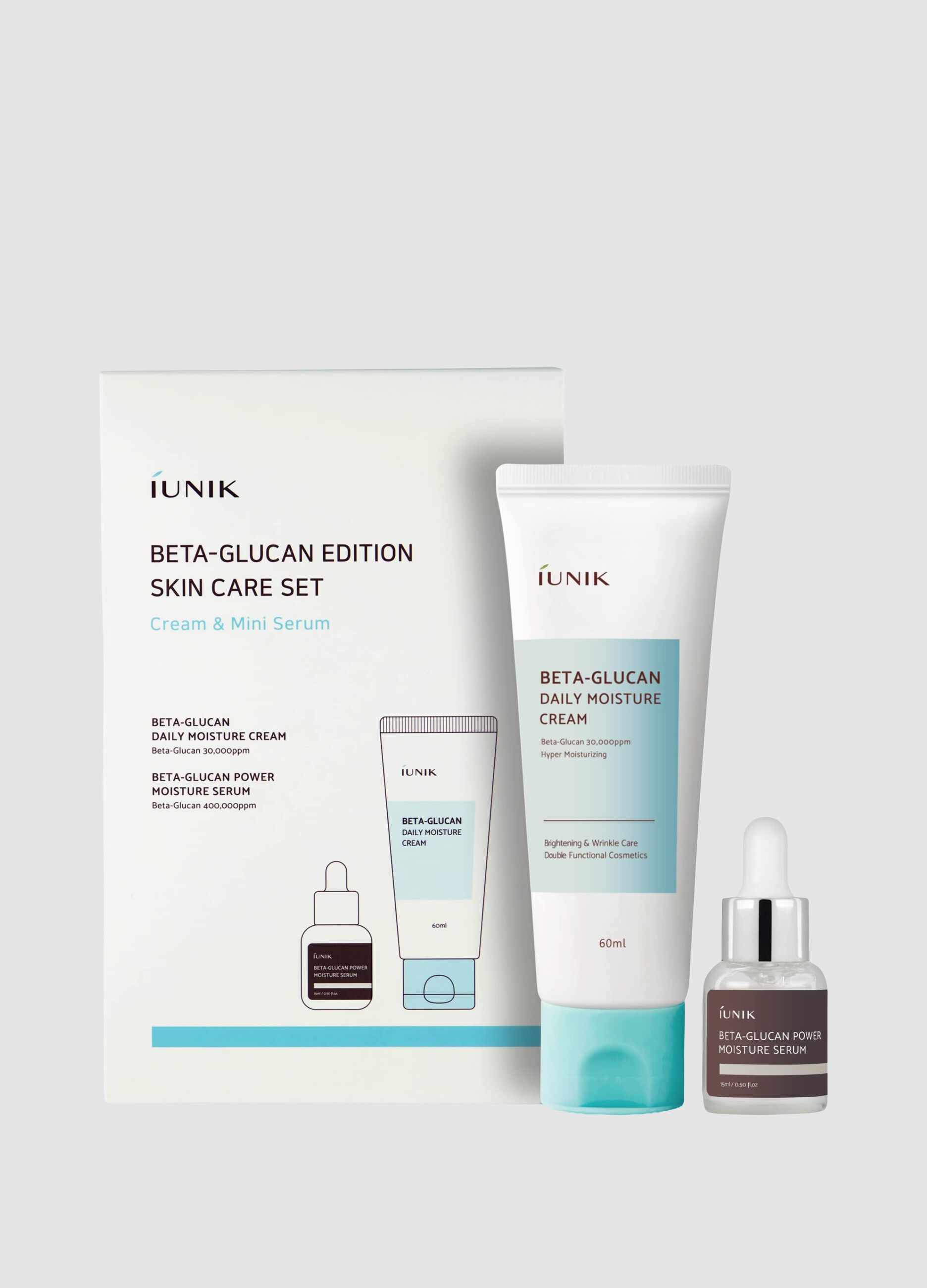 Beta-Glucan Edition Skincare Set: 15 ml Serum, 60 ml Face Cream - Korean Beauty Care