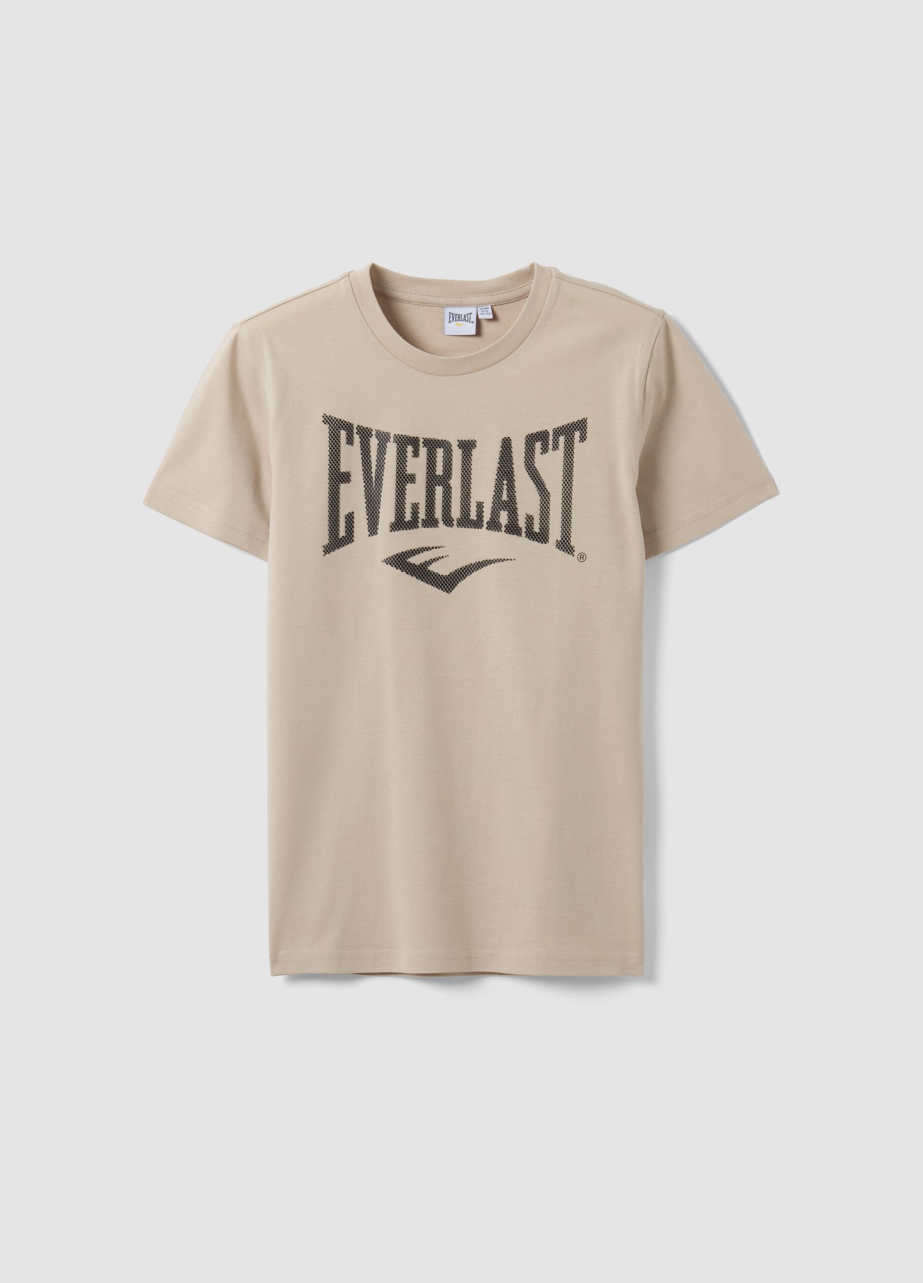 Beige pure cotton T-shirt with front print, regular fit for boys