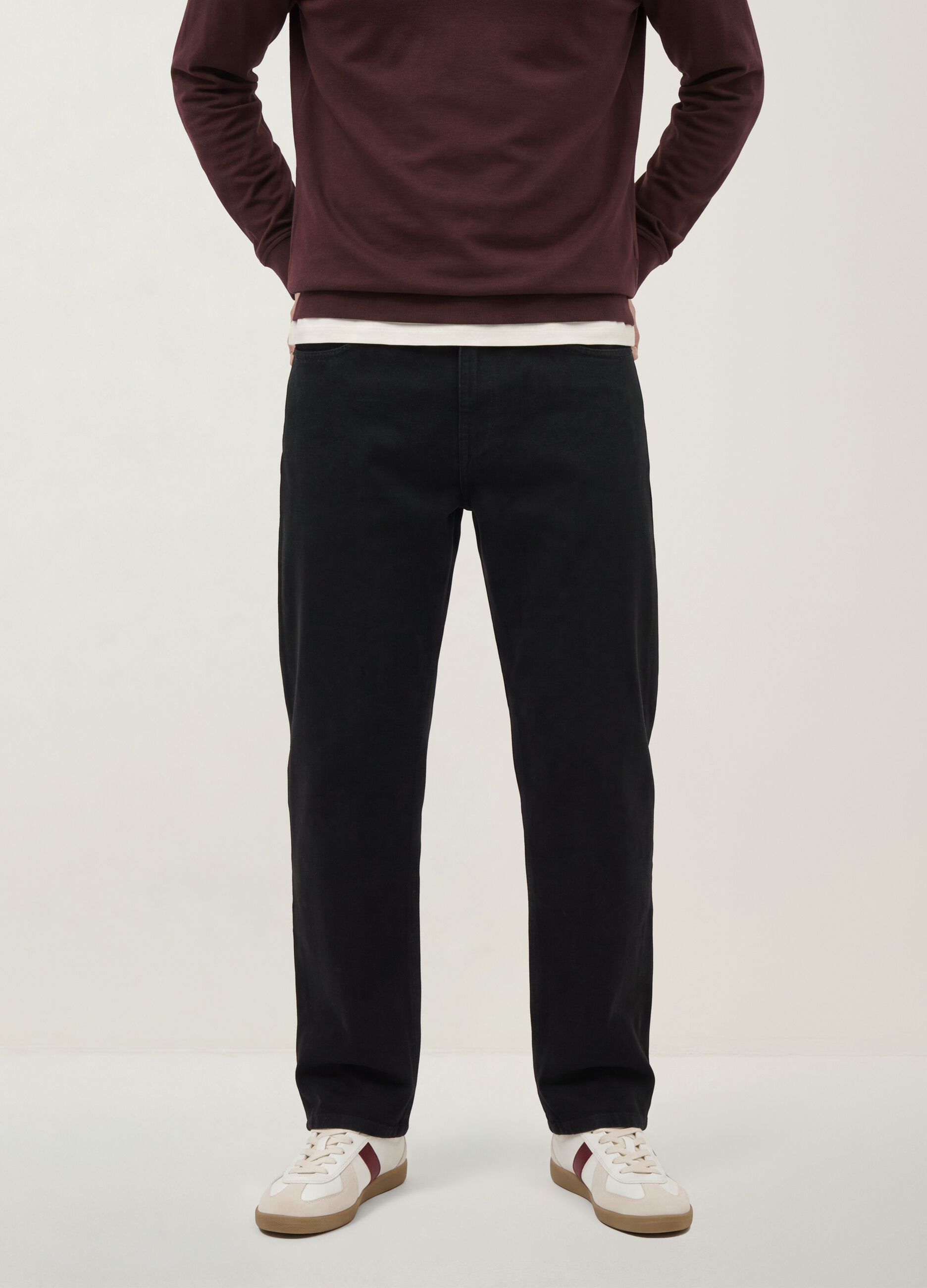 Black pure cotton denim jeans, relaxed fit
