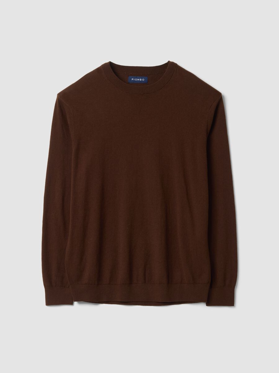 Brown crew-neck jumper in cotton and cashmere blend, regular fit_0