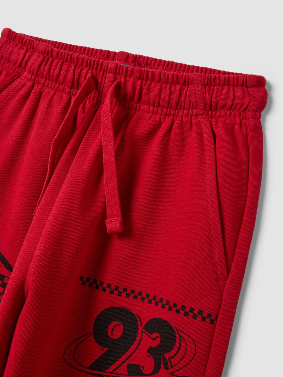 Red pure cotton jogger trousers with racing print_2