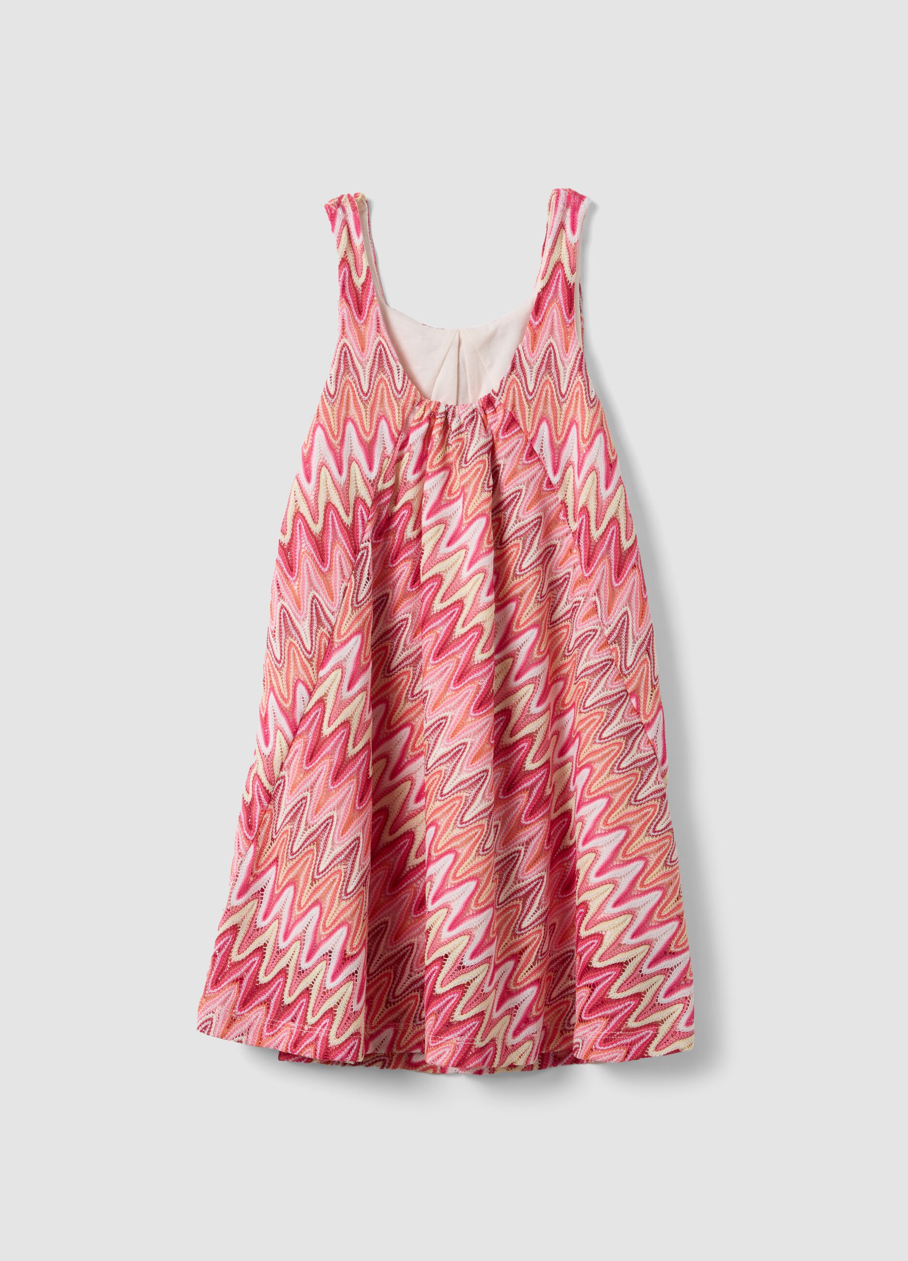 Pink sleeveless dress with wave print
