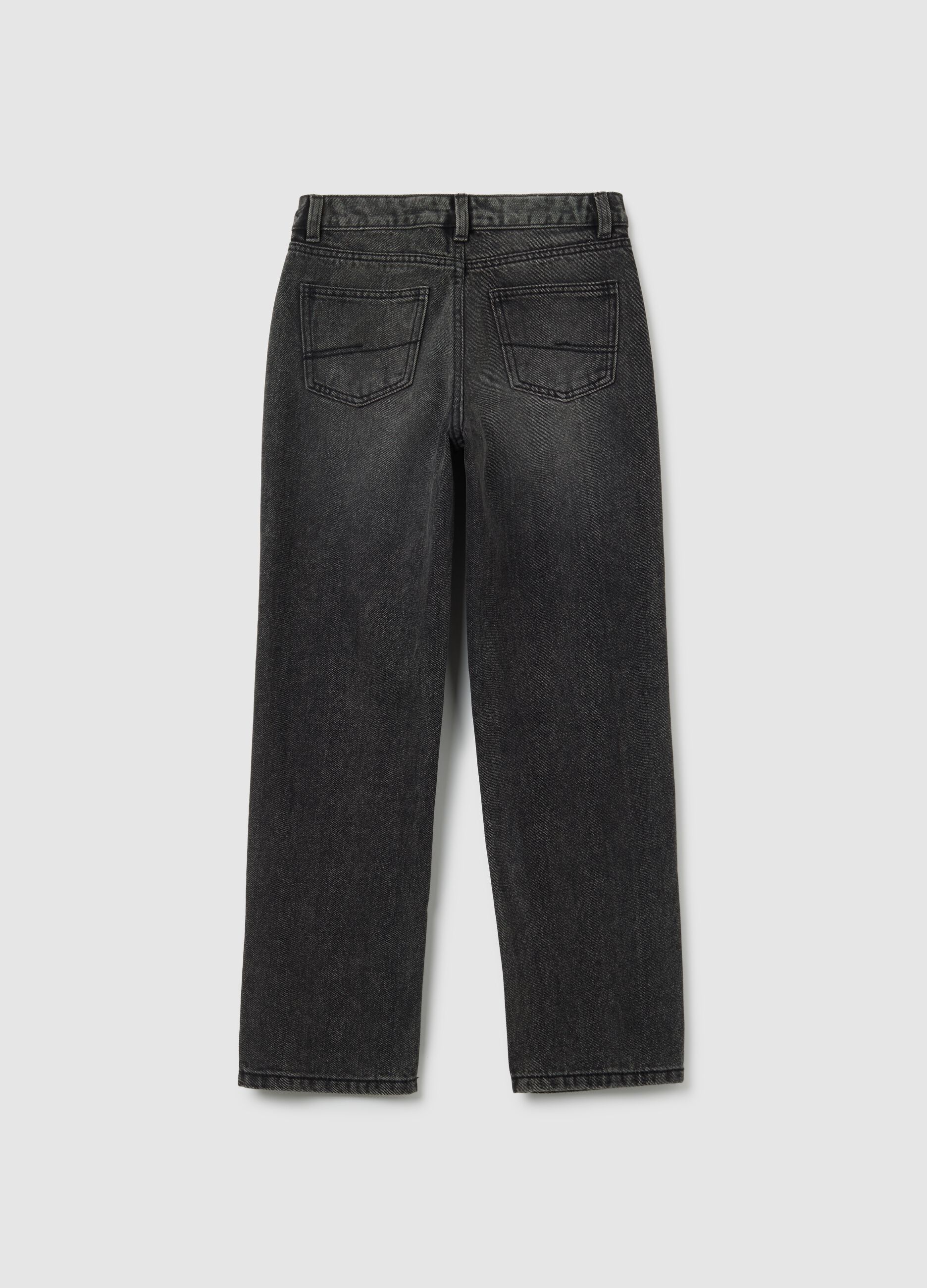 Girls' black cotton blend straight fit jeans